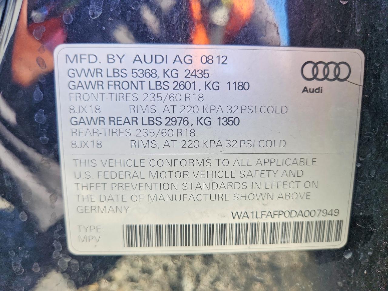 2013 Audi Q5 Premium Plus Black vin: WA1LFAFP0DA007949