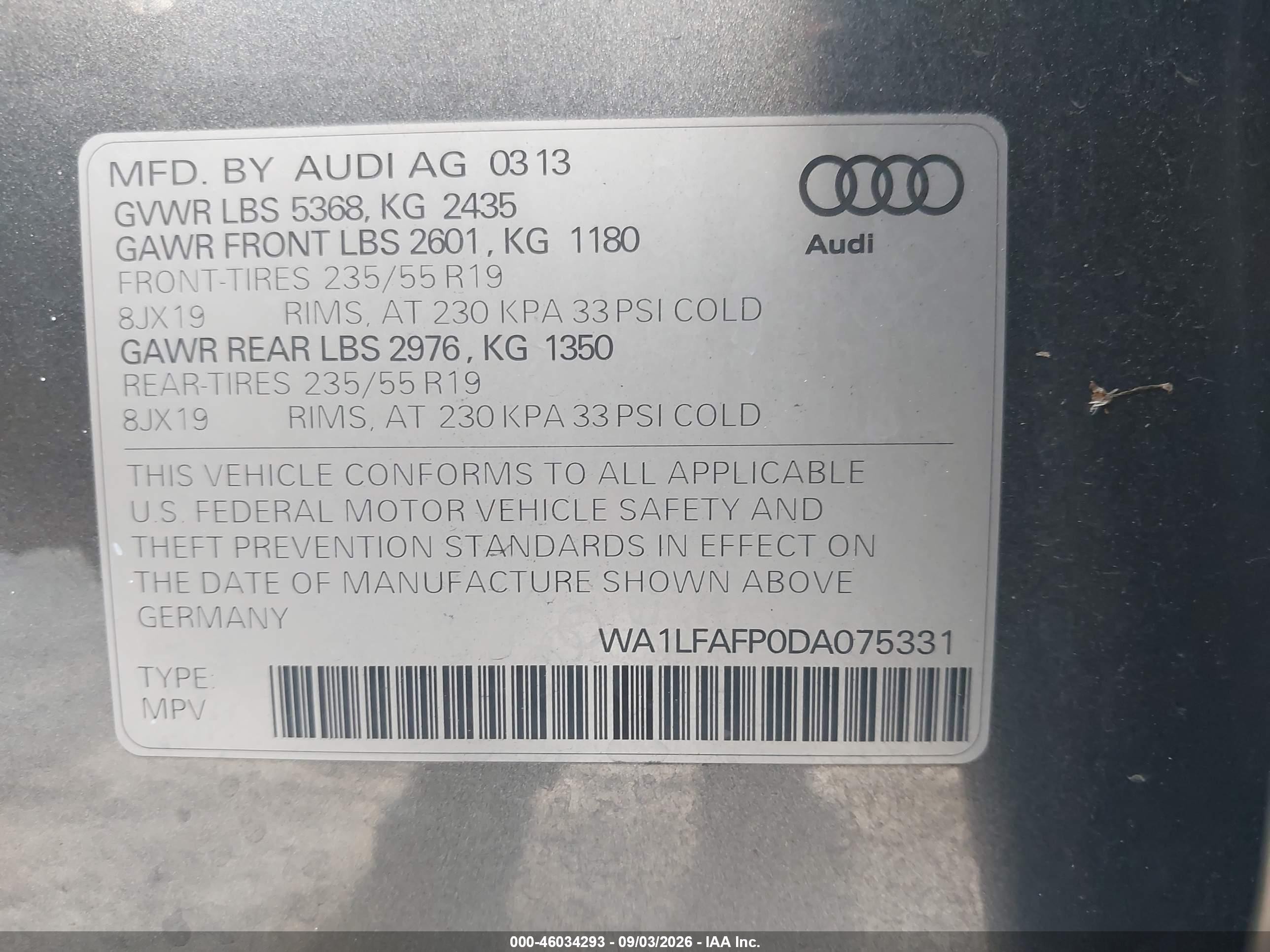 2013 Audi Q5 2.0t Premium Gray vin: WA1LFAFP0DA075331
