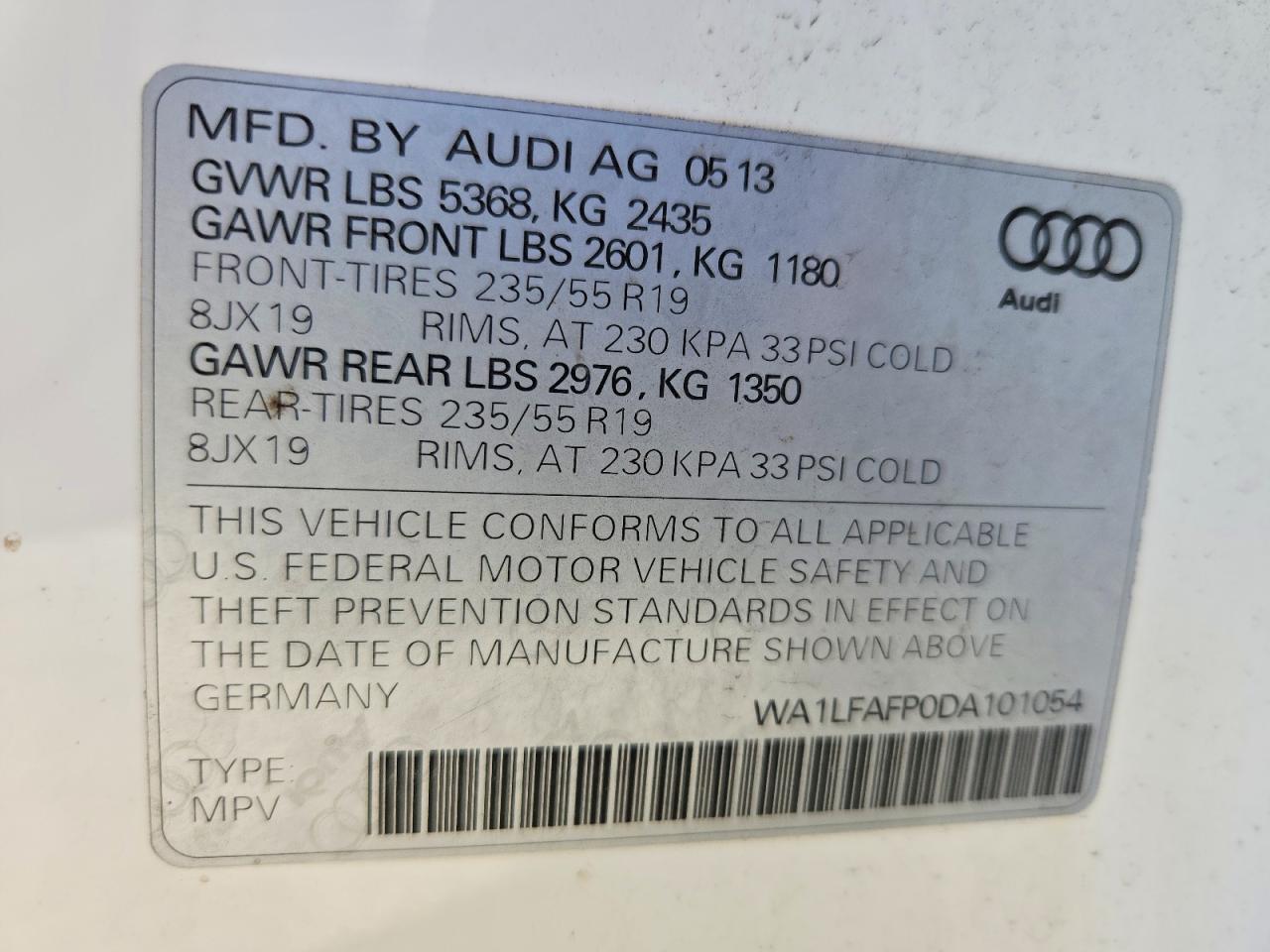 2013 Audi Q5 Premium Plus Белый vin: WA1LFAFP0DA101054