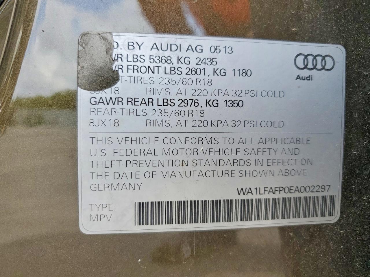 2014 Audi Q5 Premium Plus Коричневый vin: WA1LFAFP0EA002297