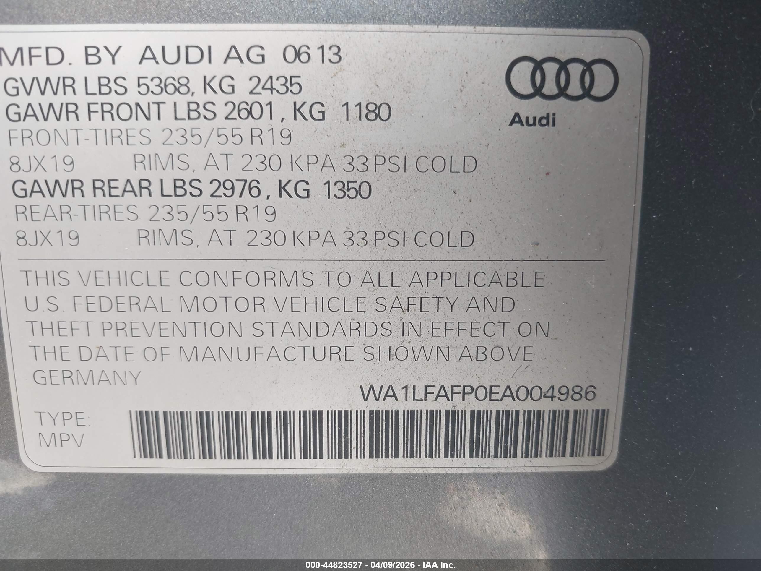 2014 Audi Q5 2.0t Premium Gray vin: WA1LFAFP0EA004986