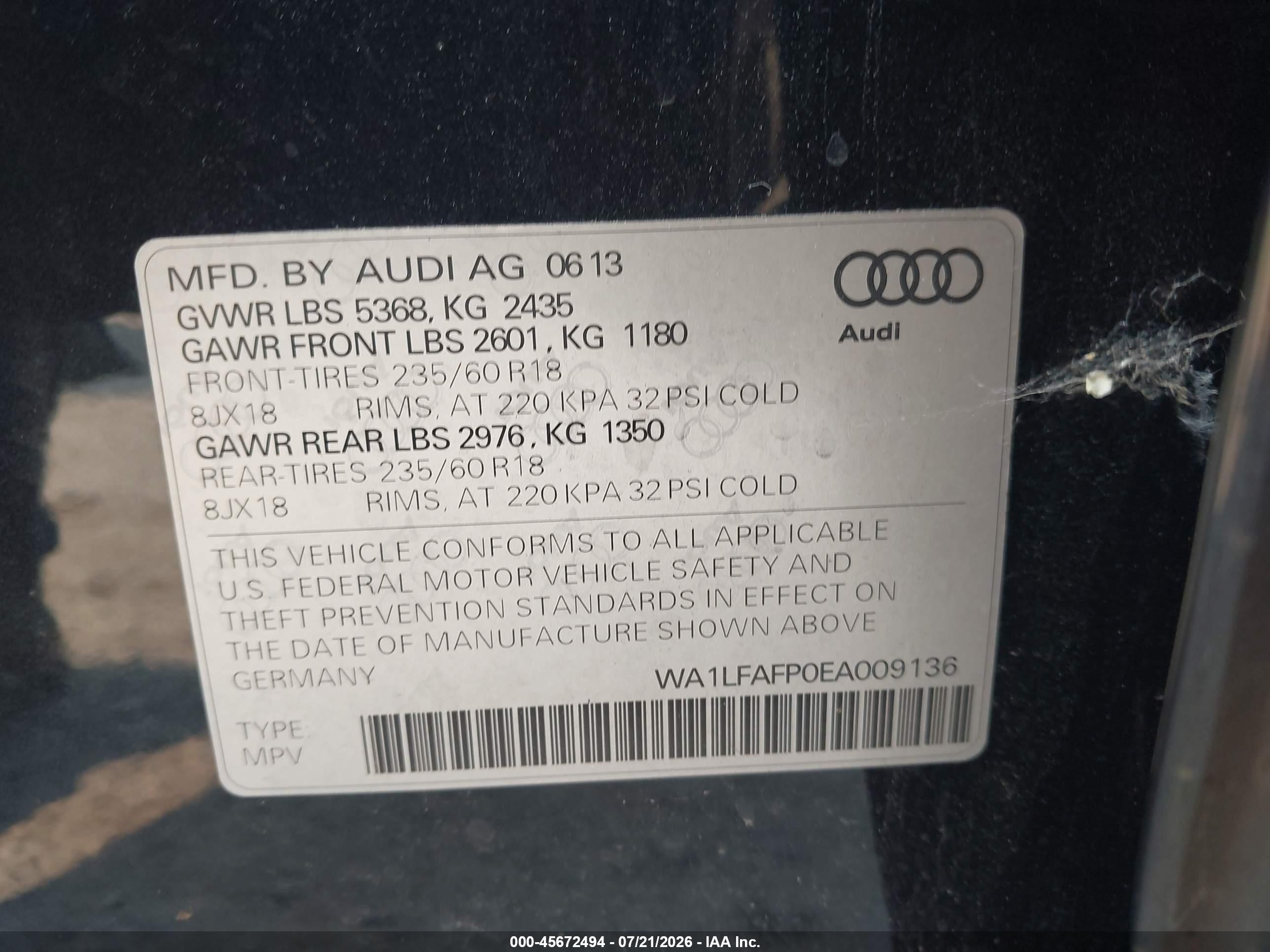 2014 Audi Q5 2.0t Premium Black vin: WA1LFAFP0EA009136