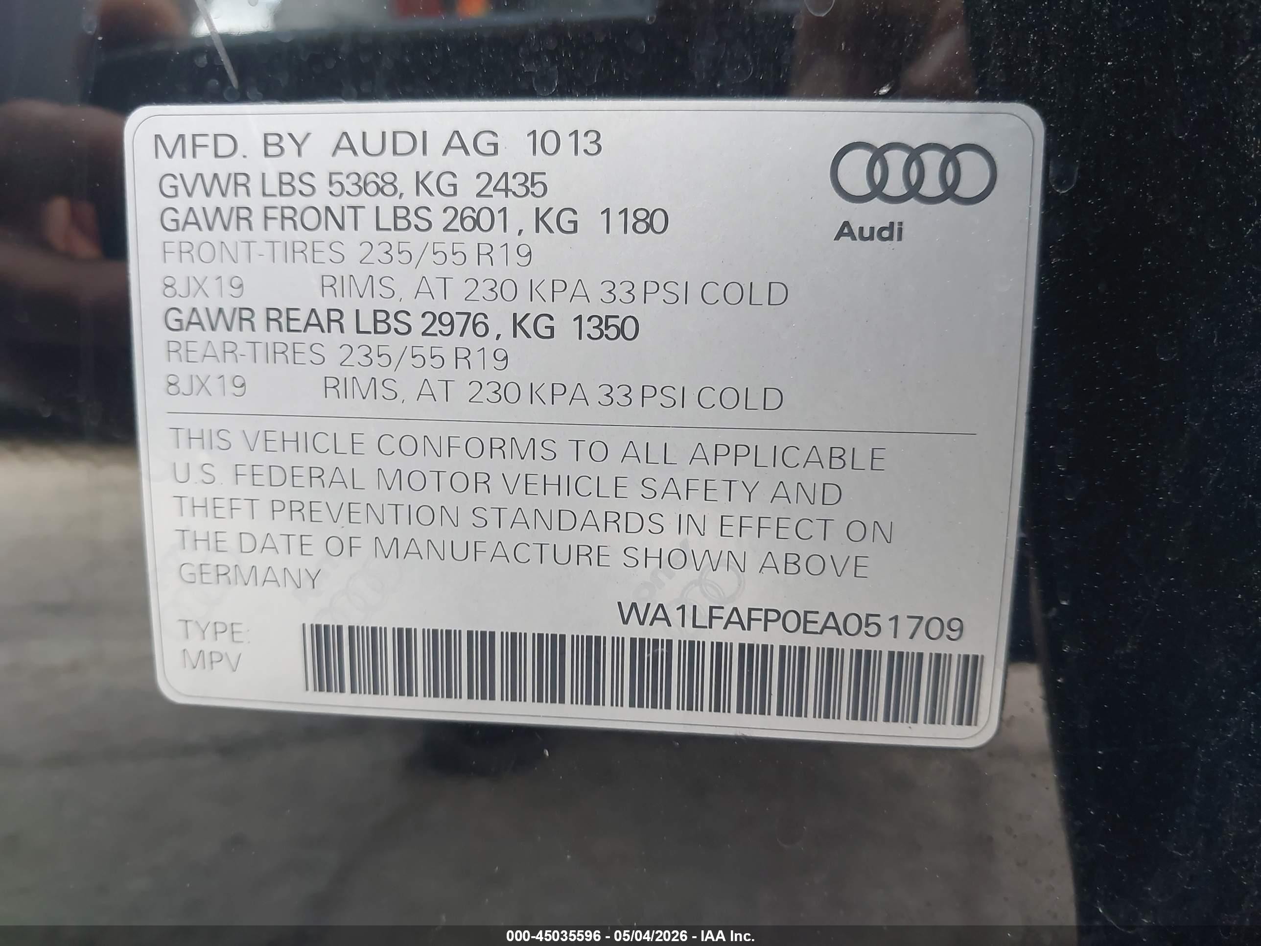 2014 Audi Q5 2.0t Premium Black vin: WA1LFAFP0EA051709