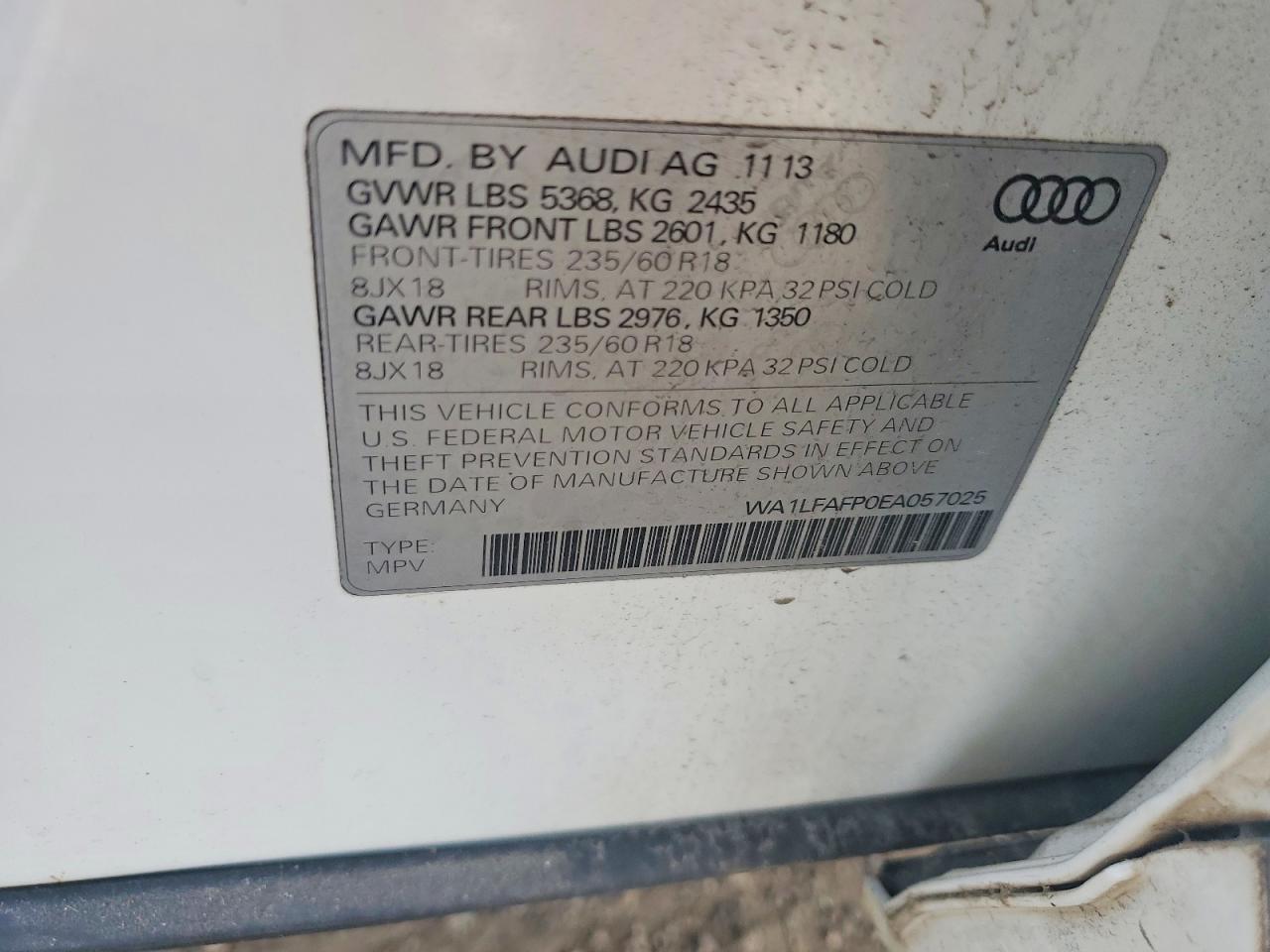 2014 Audi Q5 Premium Plus White vin: WA1LFAFP0EA057025