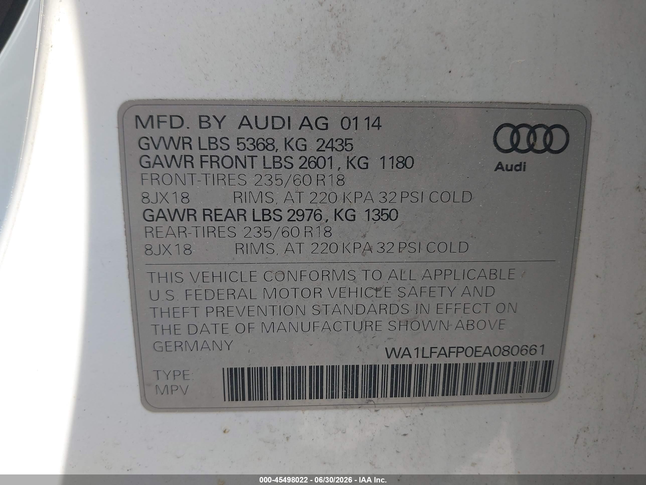 2014 Audi Q5 2.0t Premium White vin: WA1LFAFP0EA080661