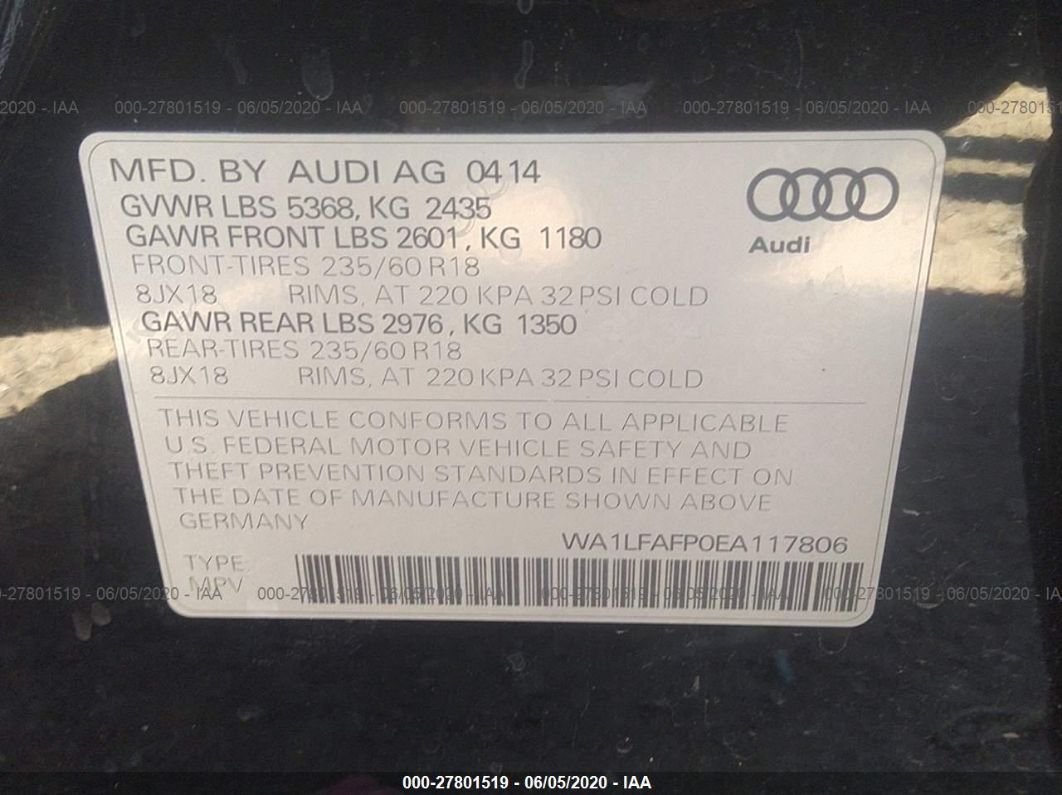 2014 Audi Q5 Premium Plus Black vin: WA1LFAFP0EA117806