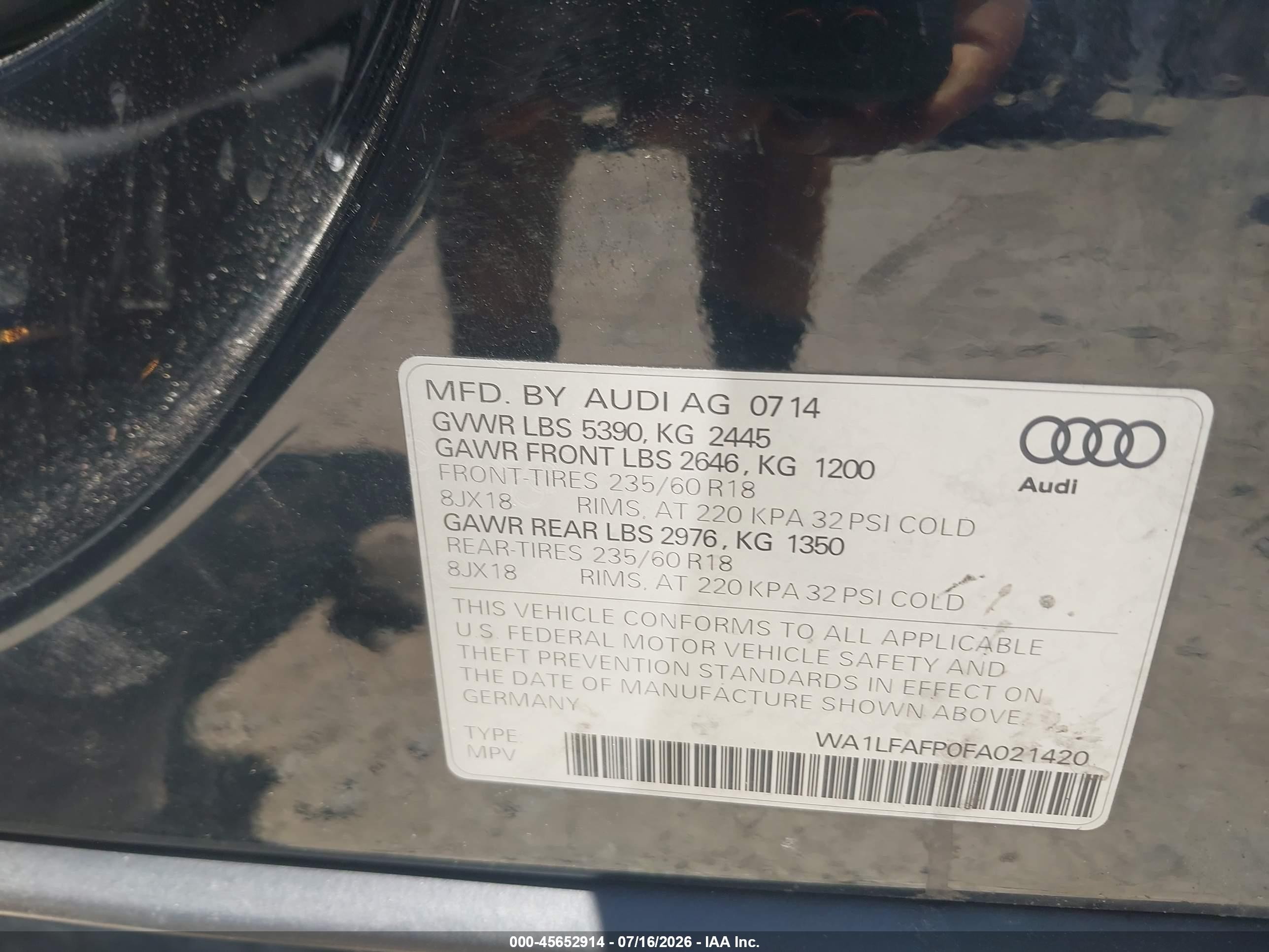 2015 Audi Q5 2.0t Premium Black vin: WA1LFAFP0FA021420