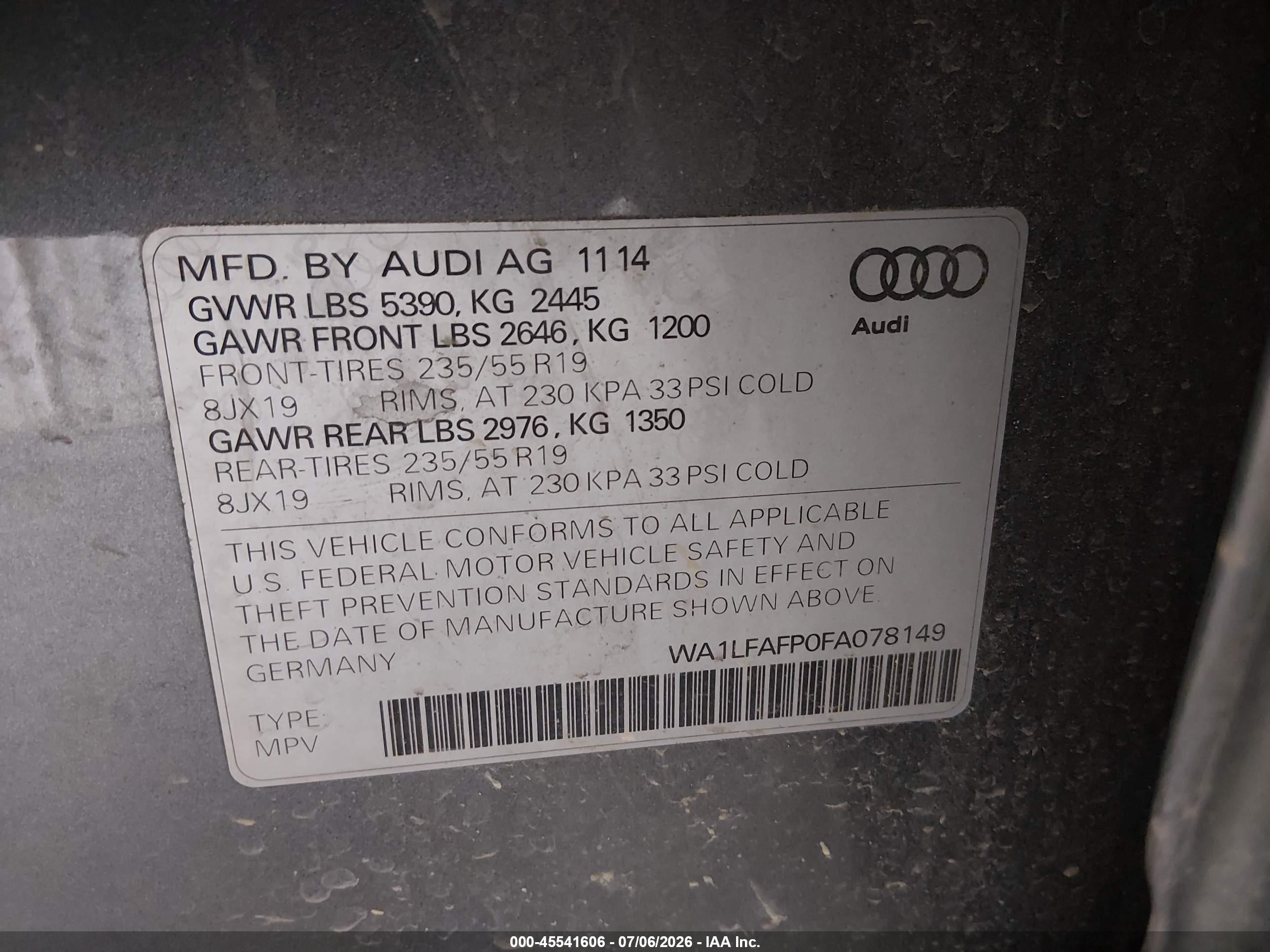 2015 Audi Q5 2.0t Premium Gray vin: WA1LFAFP0FA078149