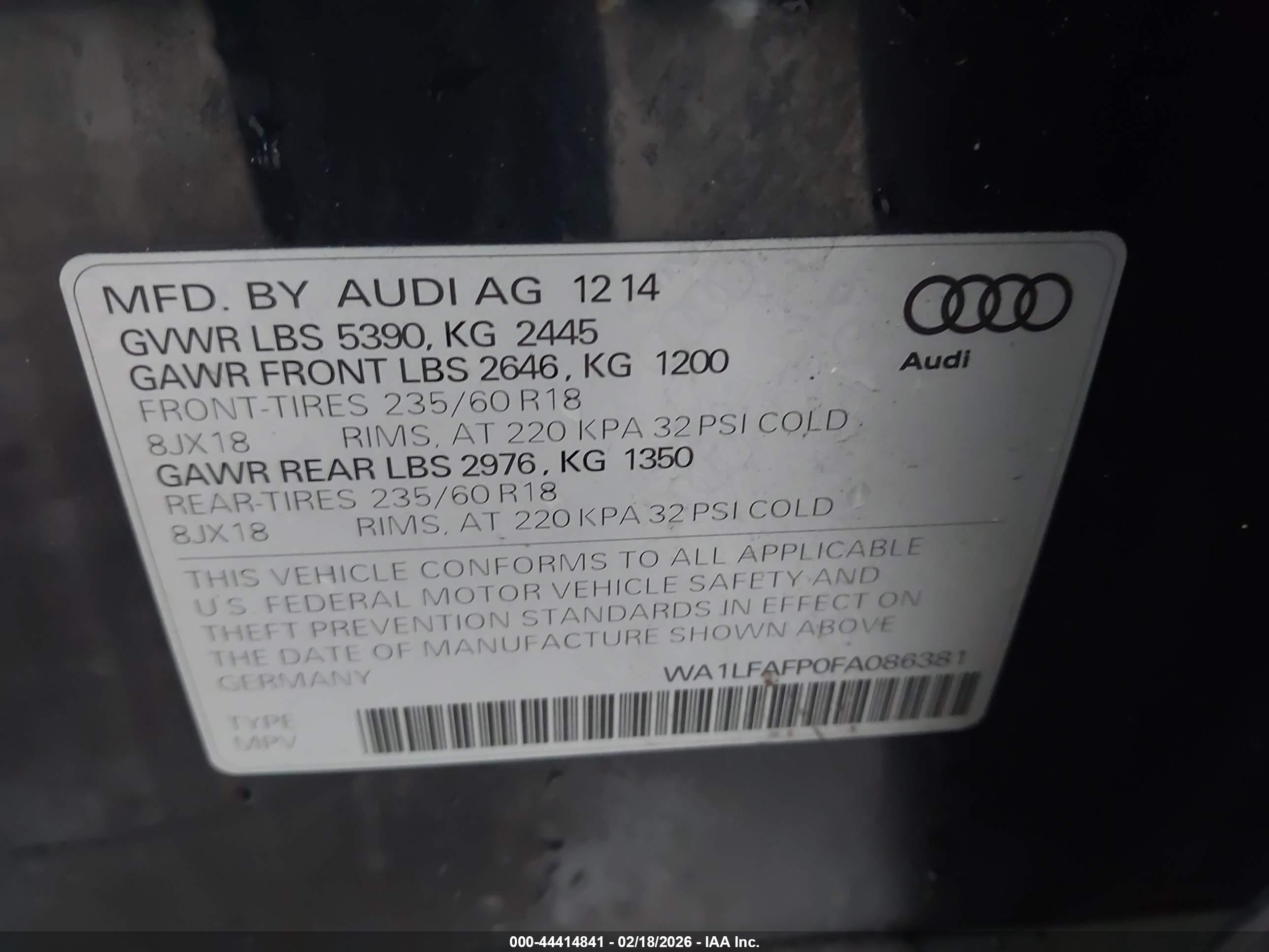 2015 Audi Q5 2.0t Premium Black vin: WA1LFAFP0FA086381
