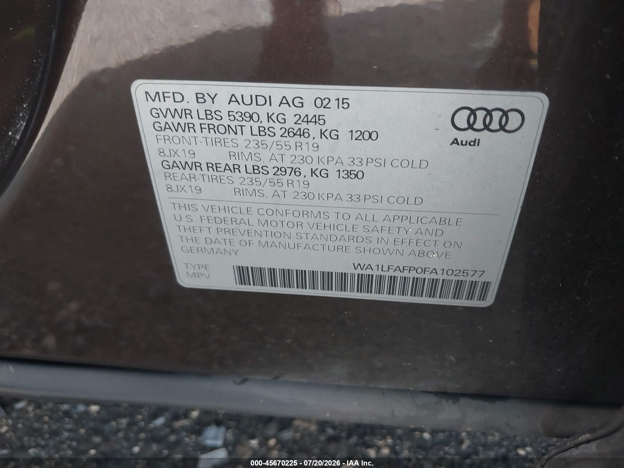 2015 Audi Q5 2.0t Premium Brown vin: WA1LFAFP0FA102577