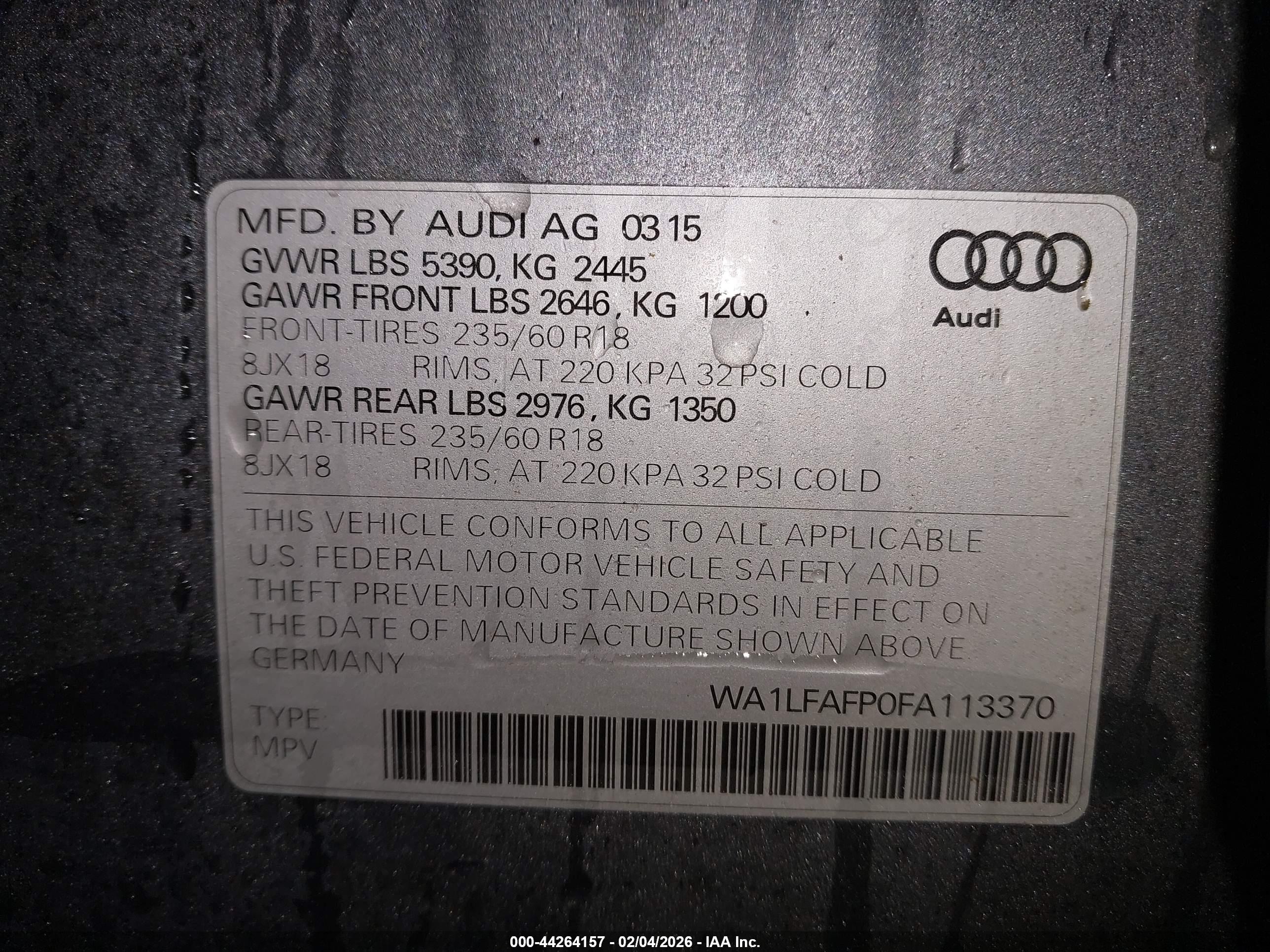 2015 Audi Q5 2.0t Premium Gray vin: WA1LFAFP0FA113370