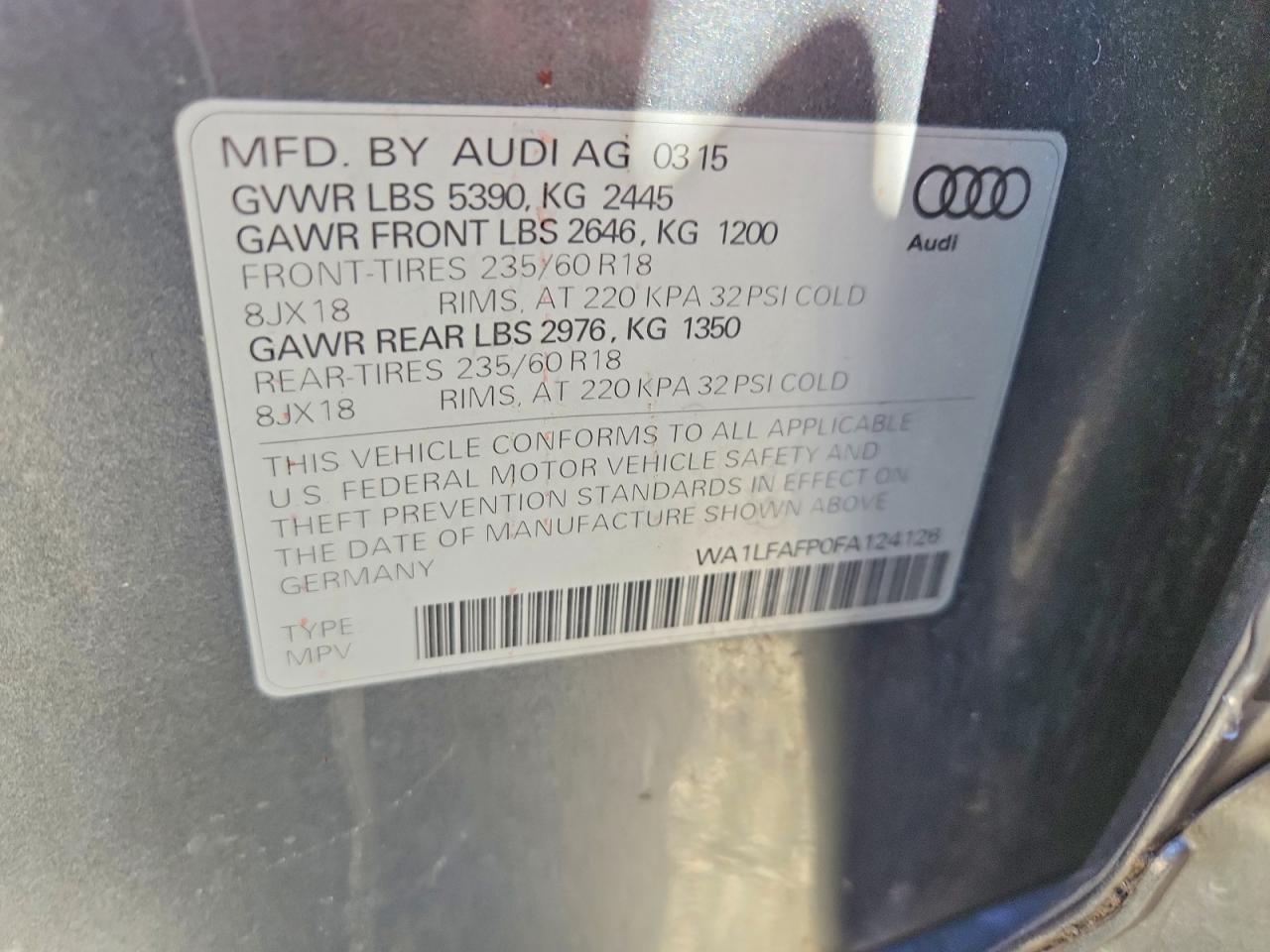 2015 Audi Q5 Premium Plus Gray vin: WA1LFAFP0FA124126