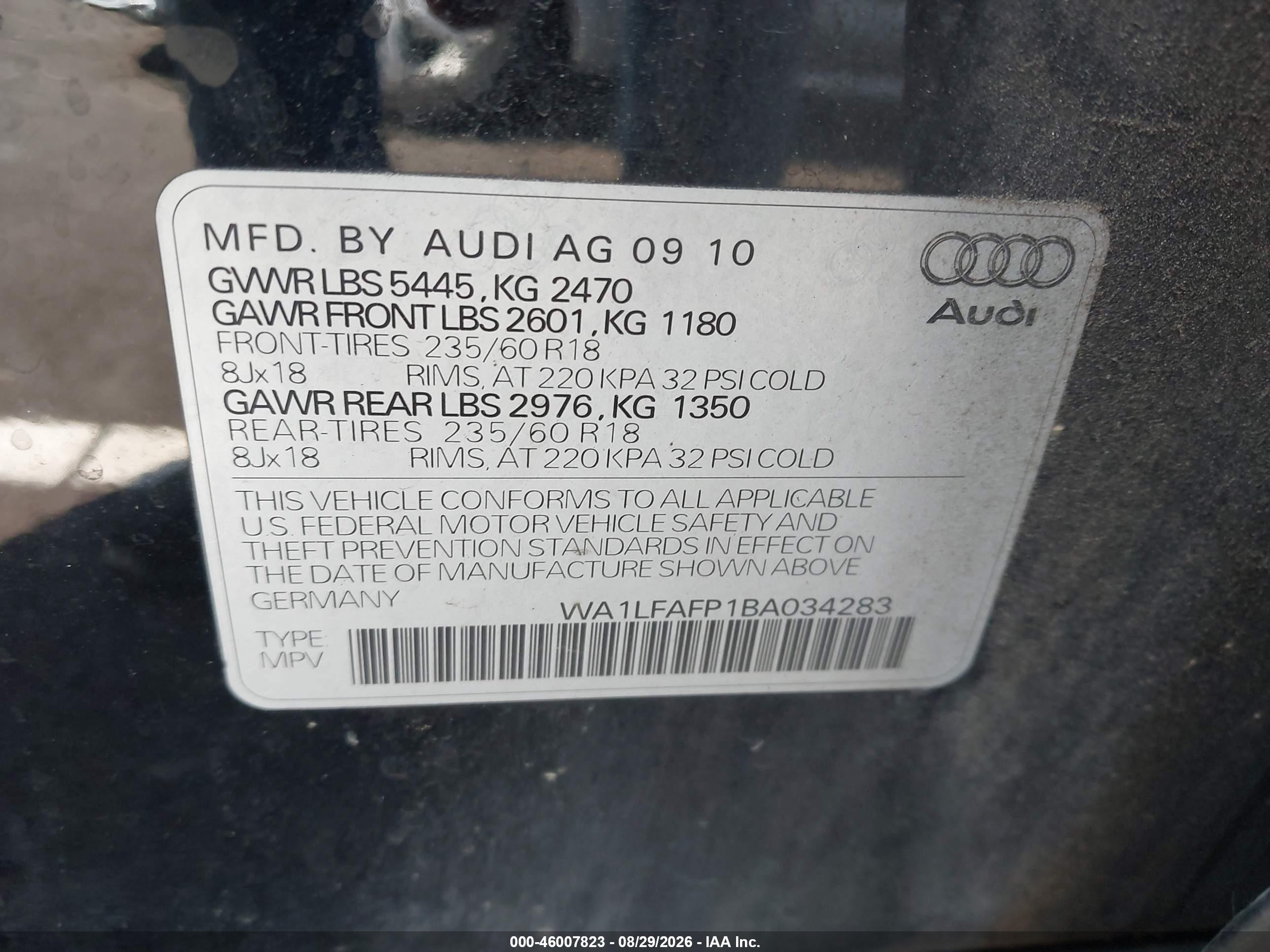 2011 Audi Q5 2.0t Premium Black vin: WA1LFAFP1BA034283