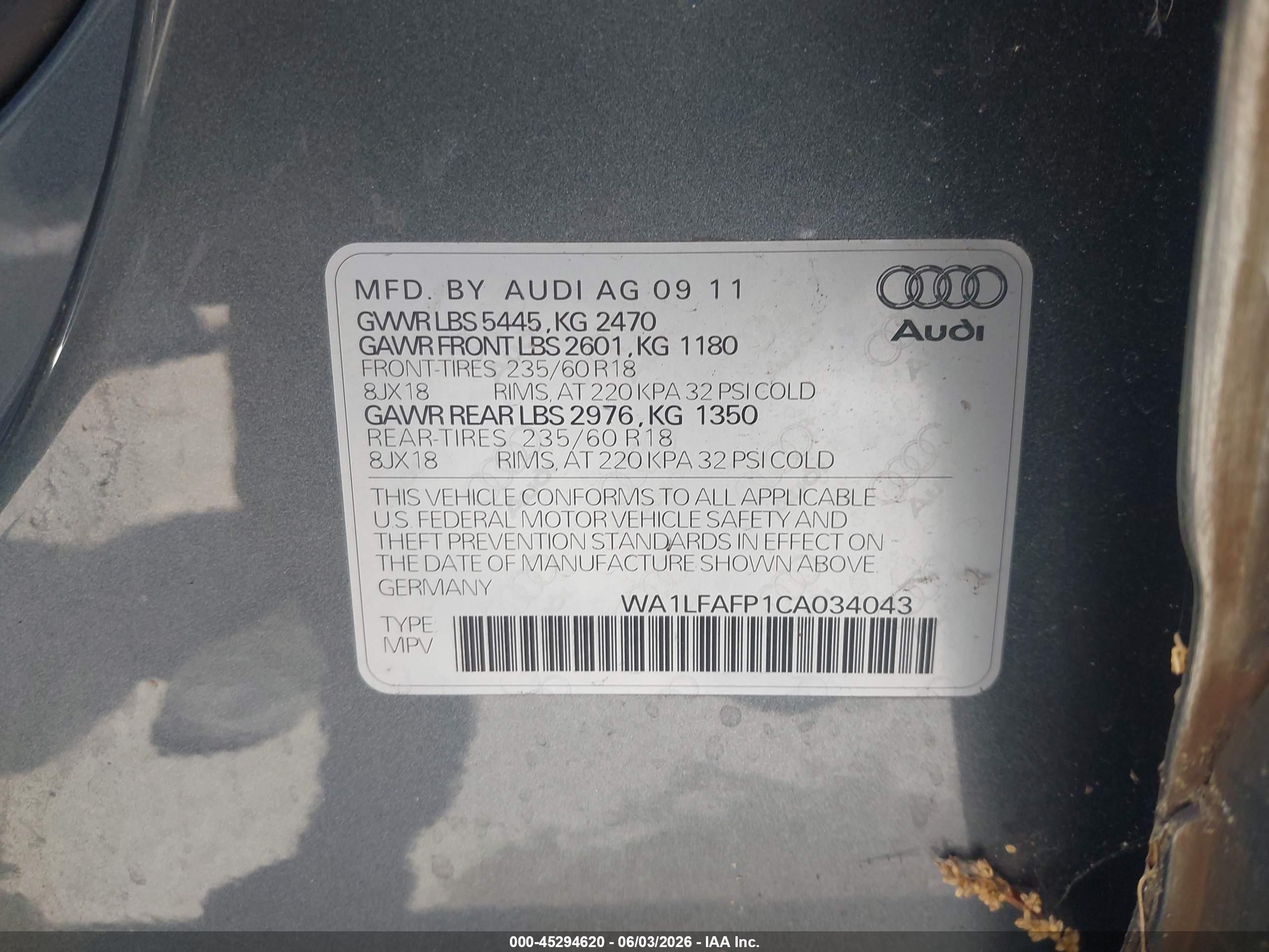 2012 Audi Q5 2.0t Premium Gray vin: WA1LFAFP1CA034043