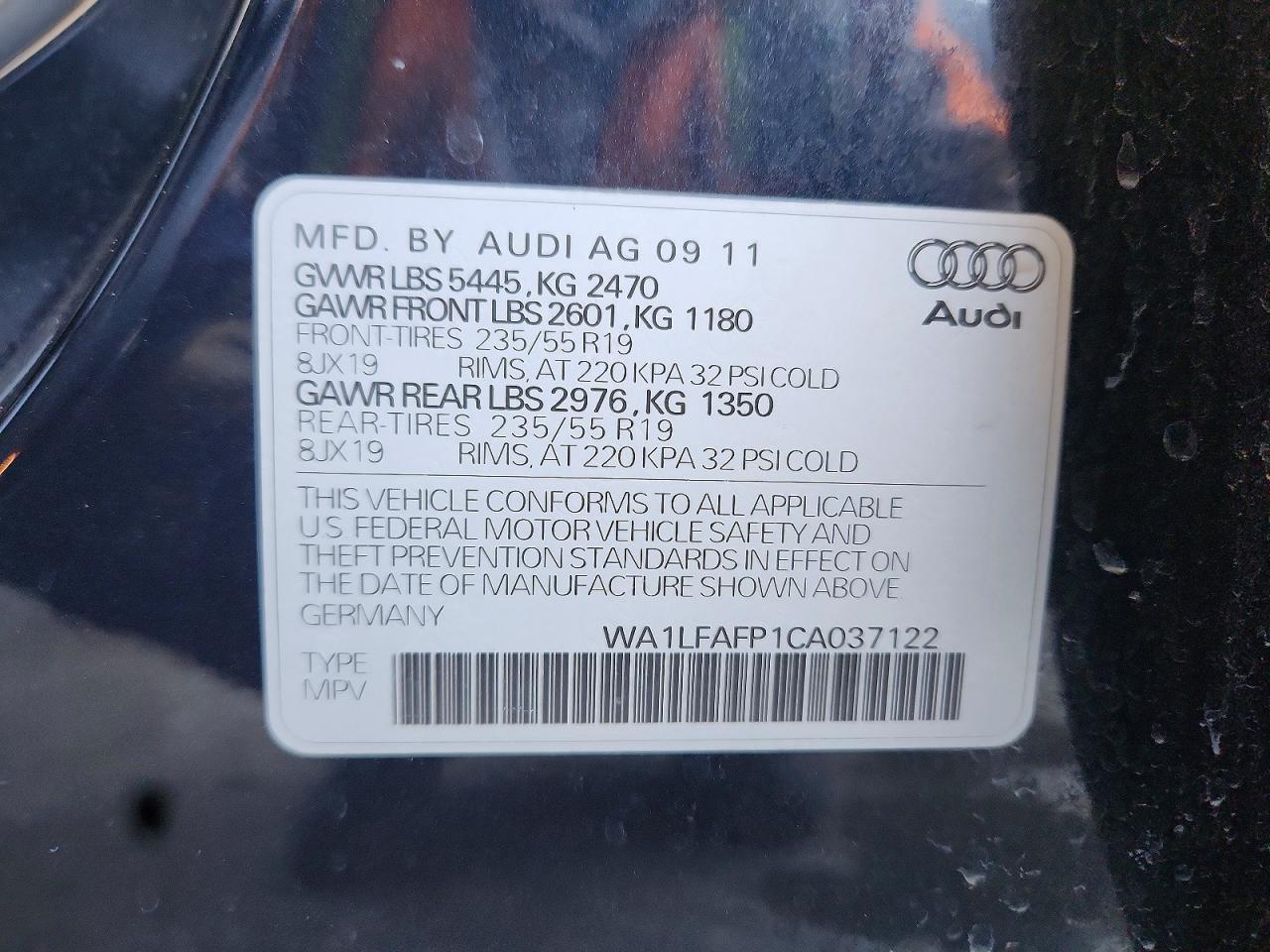 2012 Audi Q5 Premium Plus Blue vin: WA1LFAFP1CA037122