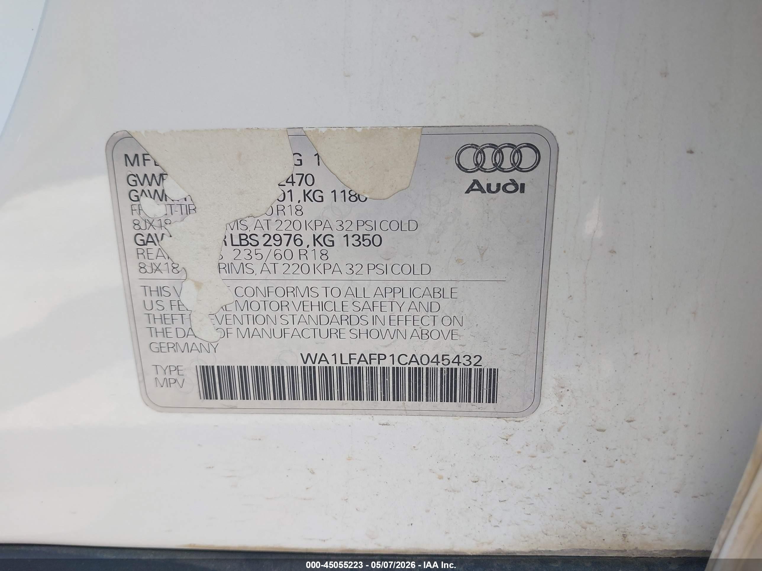 2012 Audi Q5 2.0t Premium White vin: WA1LFAFP1CA045432