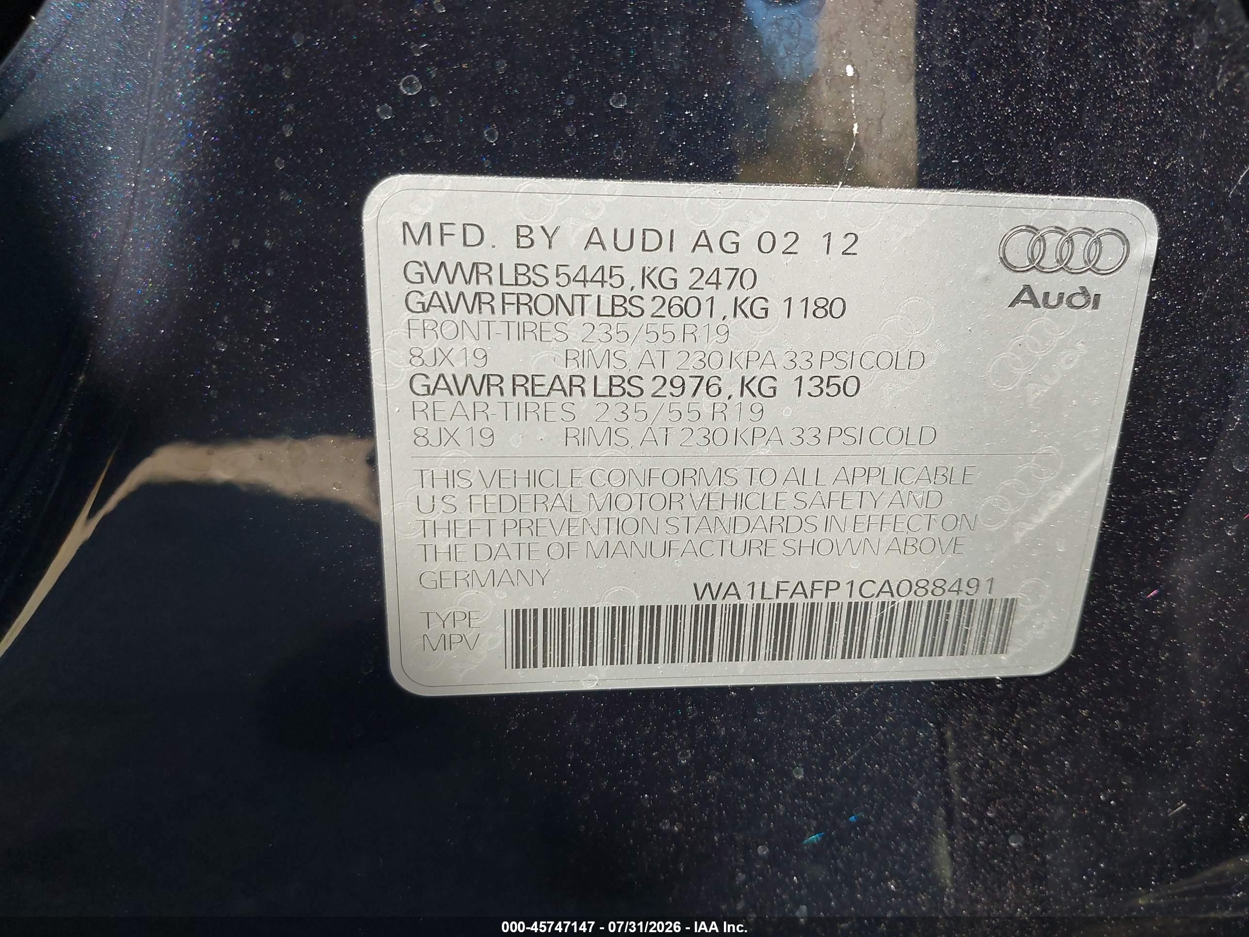 2012 Audi Q5 2.0t Premium Black vin: WA1LFAFP1CA088491