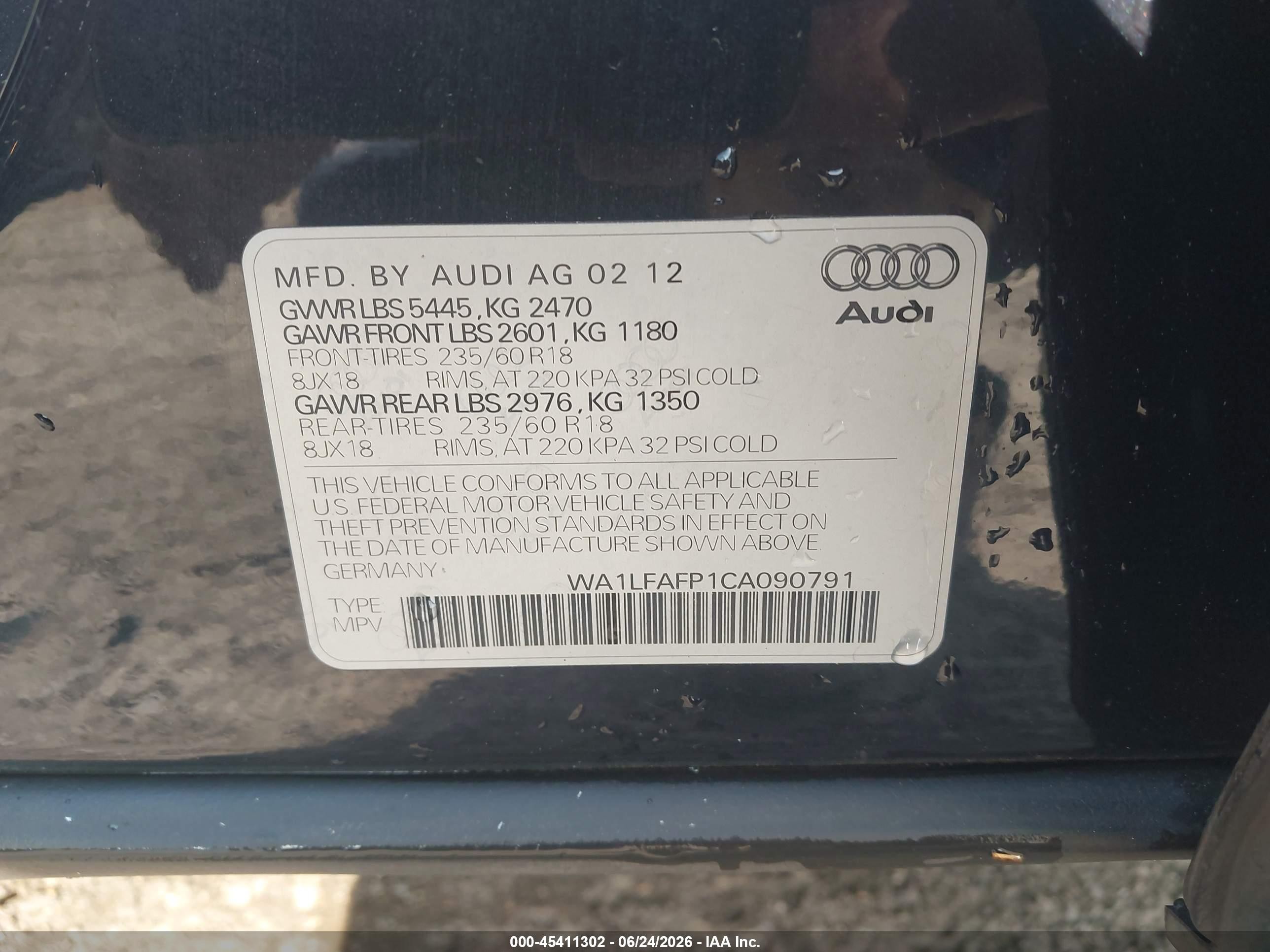 2012 Audi Q5 2.0t Premium Dark Blue vin: WA1LFAFP1CA090791