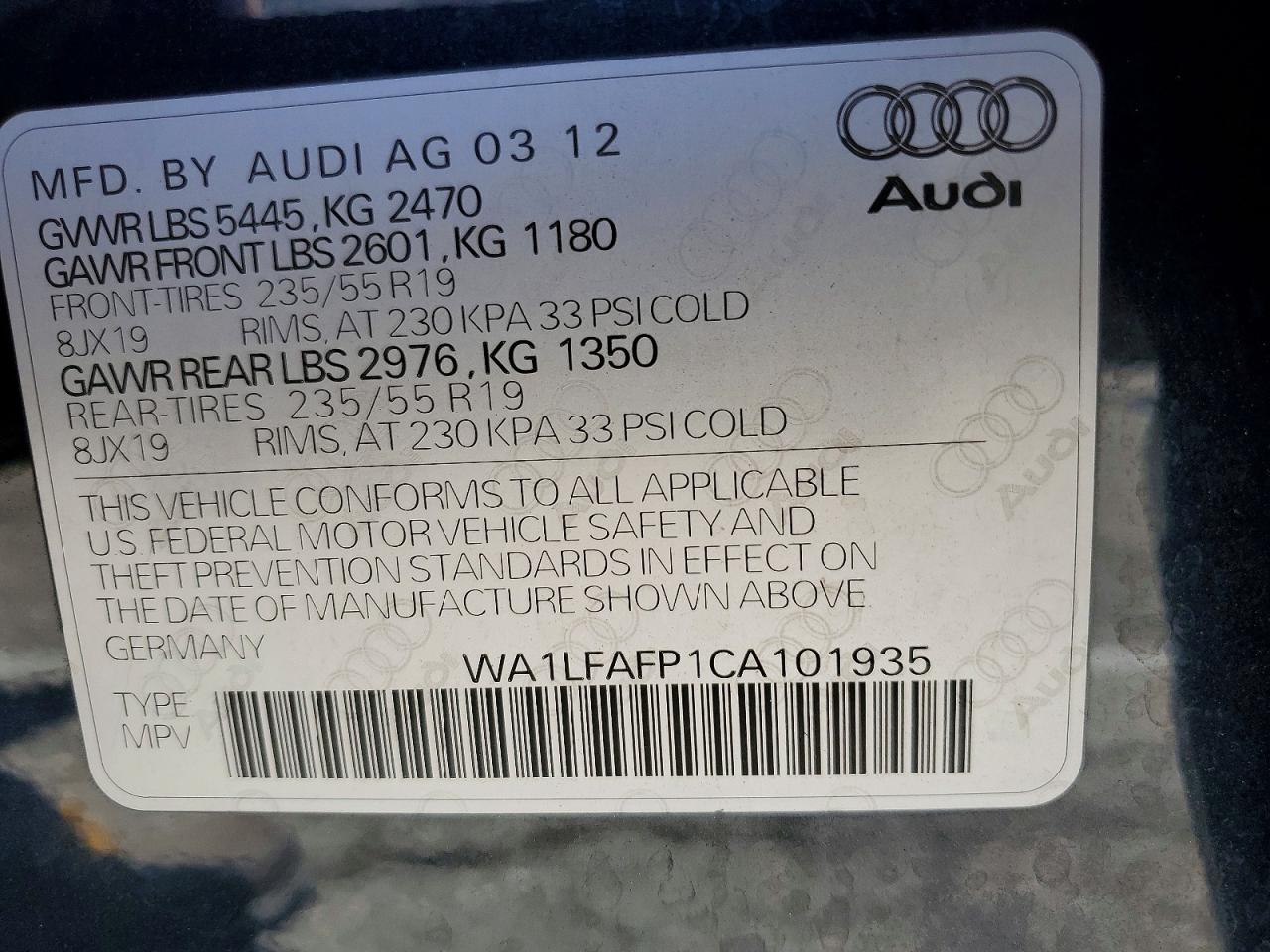 2012 Audi Q5 Premium Plus Blue vin: WA1LFAFP1CA101935