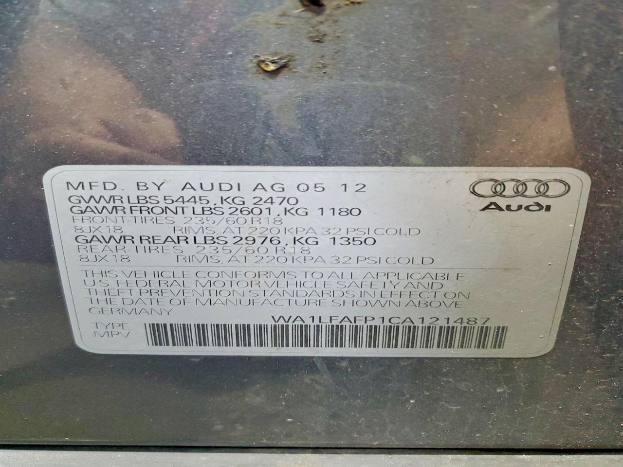2012 Audi Q5 Premium Plus Gray vin: WA1LFAFP1CA121487