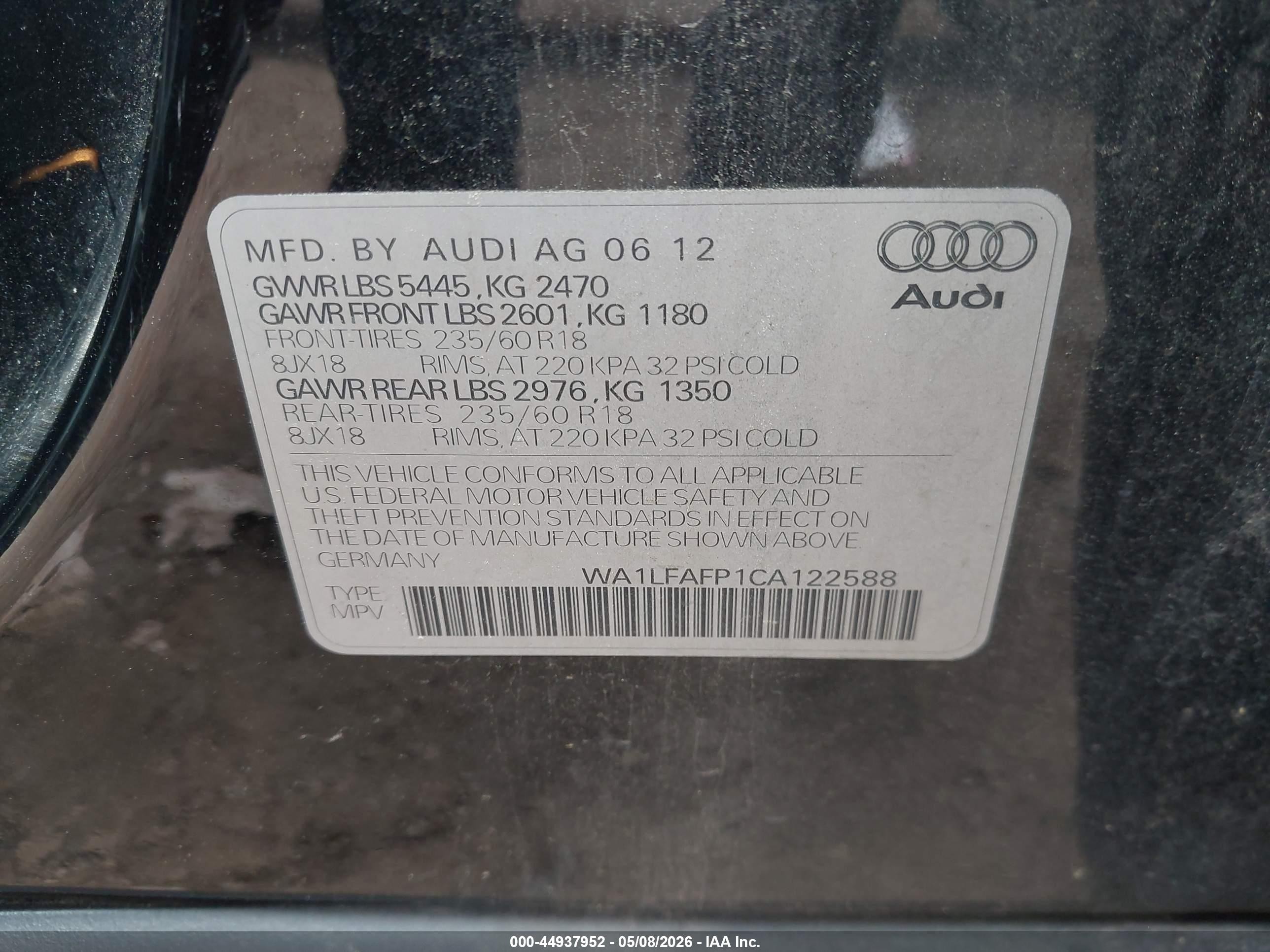 2012 Audi Q5 2.0t Premium Black vin: WA1LFAFP1CA122588