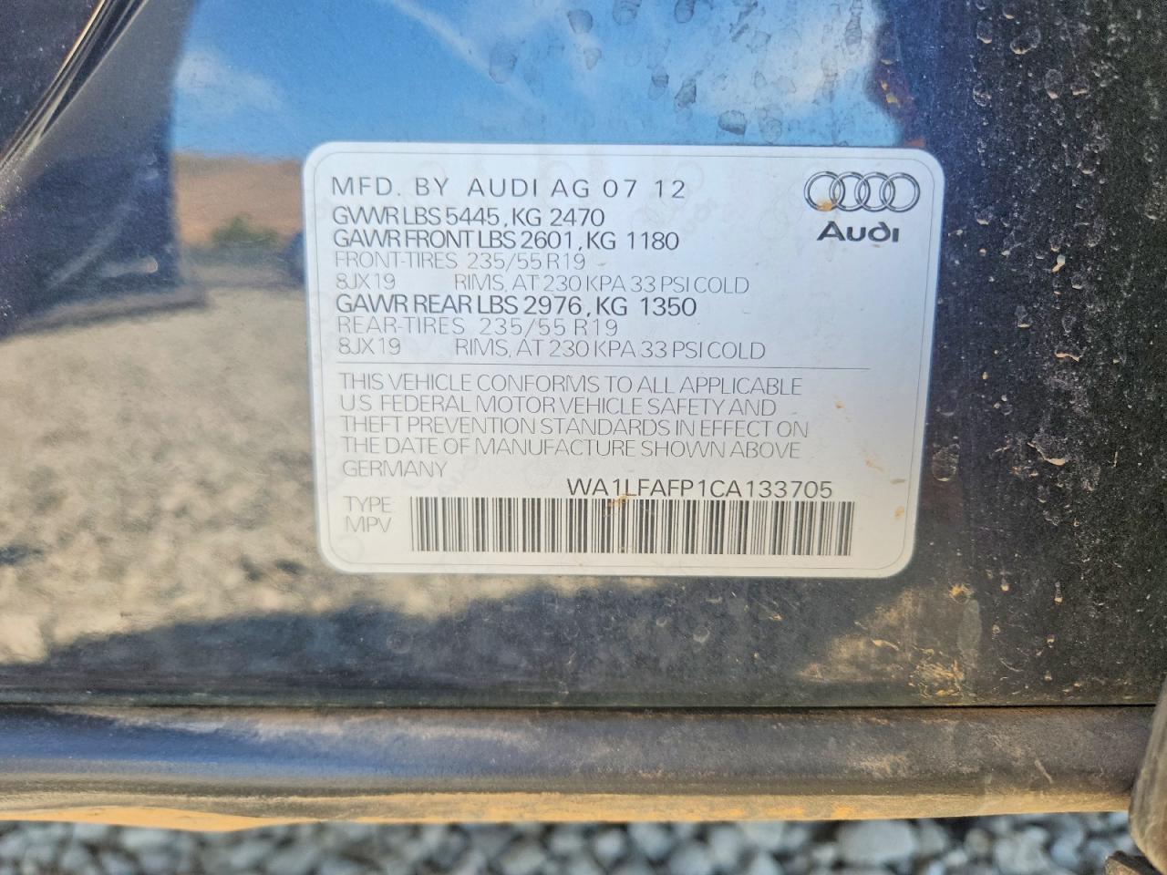 2012 Audi Q5 Premium Plus Charcoal vin: WA1LFAFP1CA133705