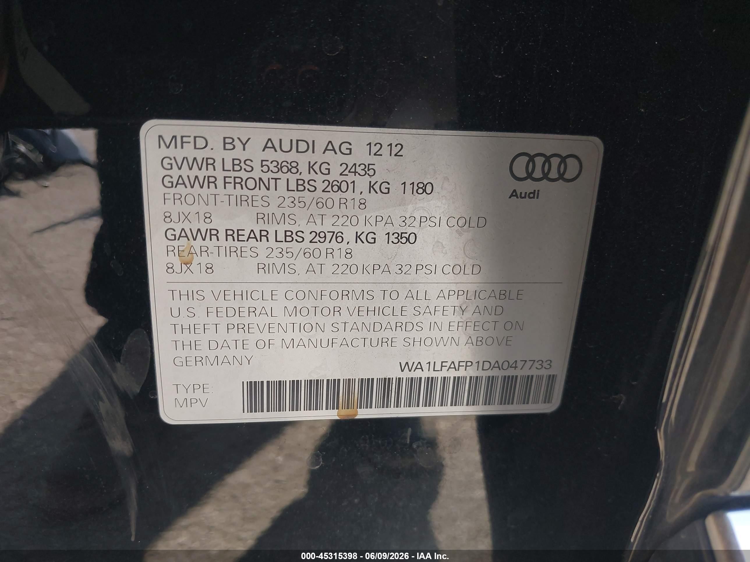 2013 Audi Q5 2.0t Premium Black vin: WA1LFAFP1DA047733