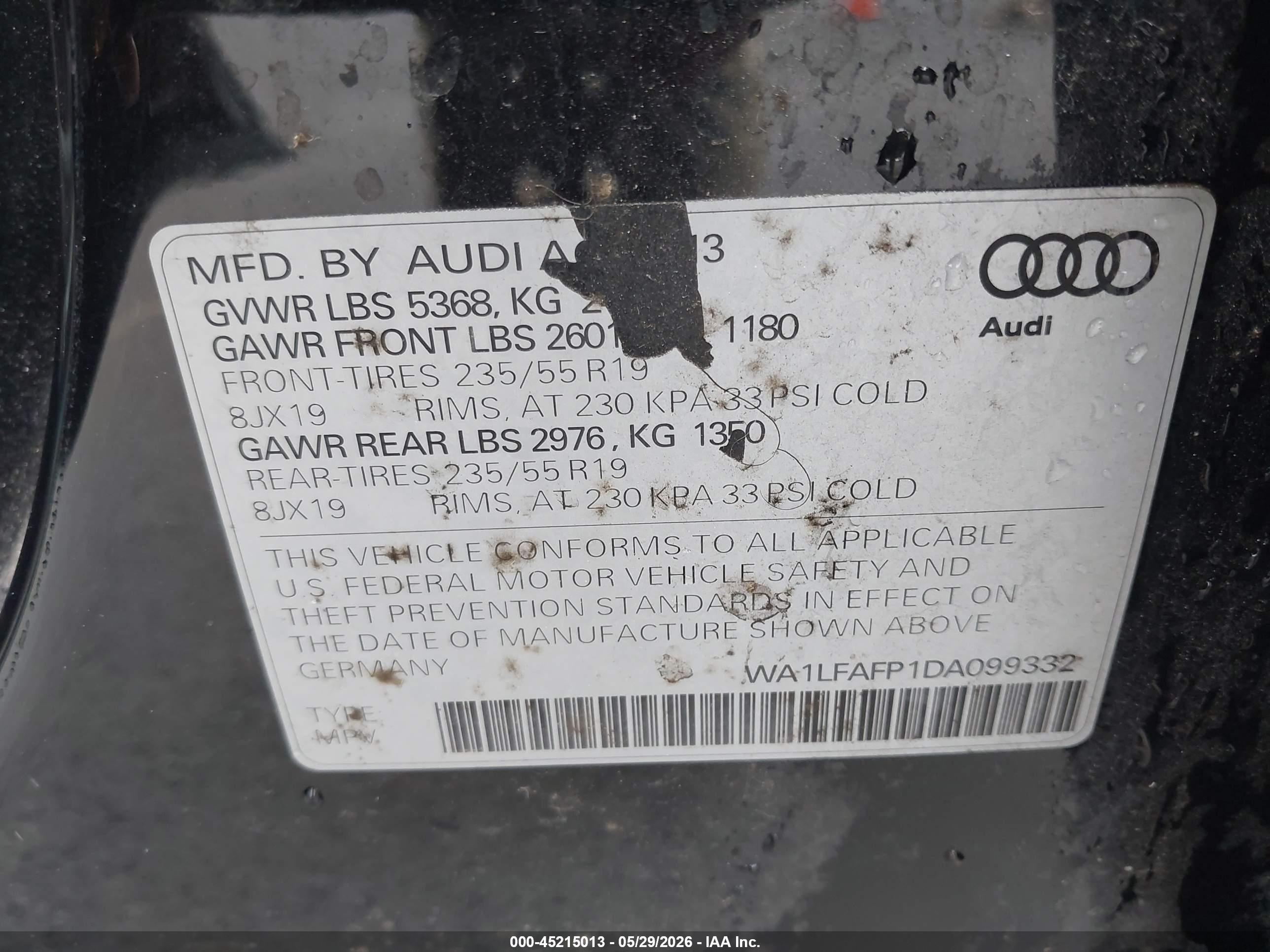 2013 Audi Q5 2.0t Premium Black vin: WA1LFAFP1DA099332
