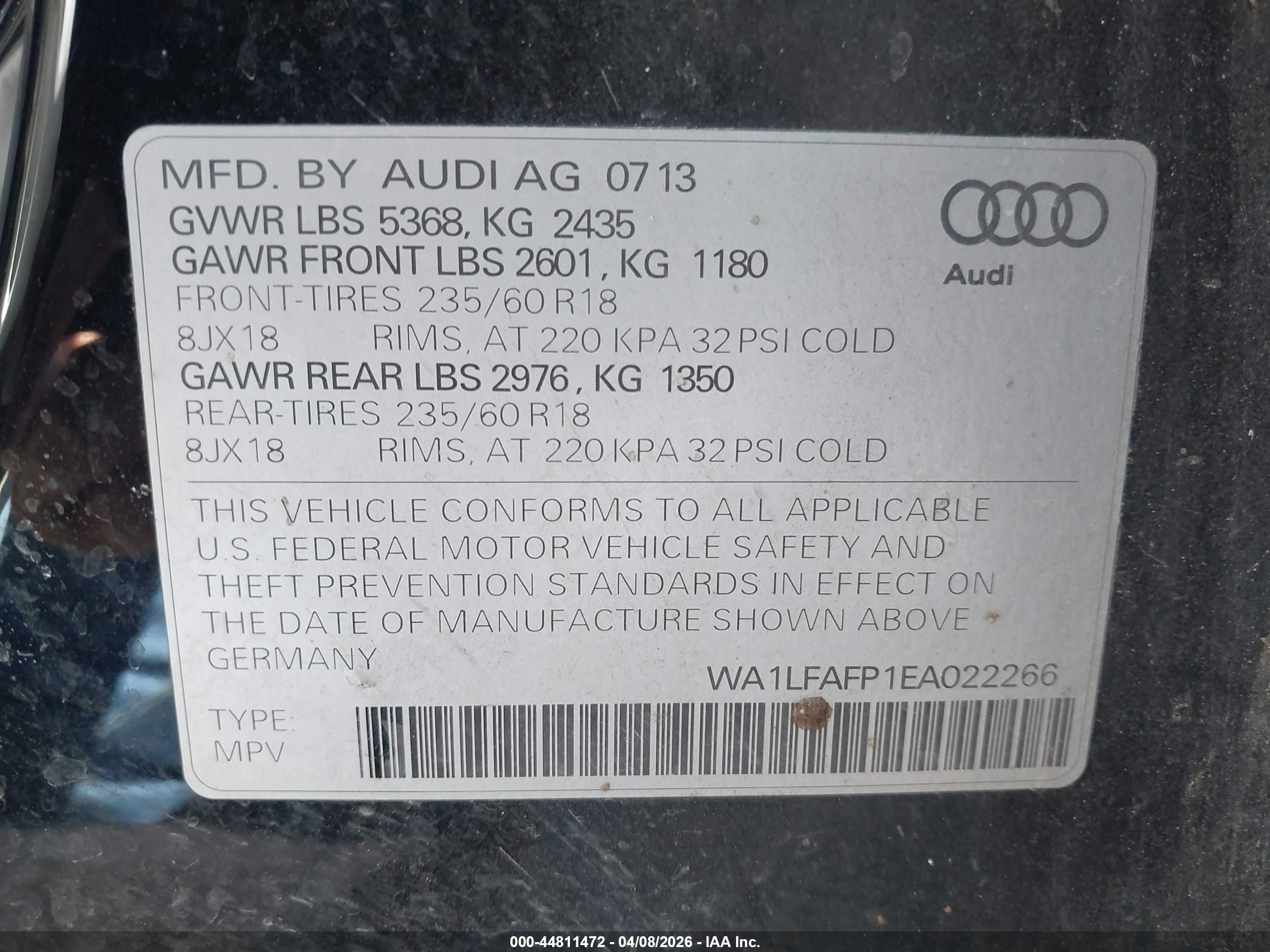 2014 Audi Q5 2.0t Premium Black vin: WA1LFAFP1EA022266