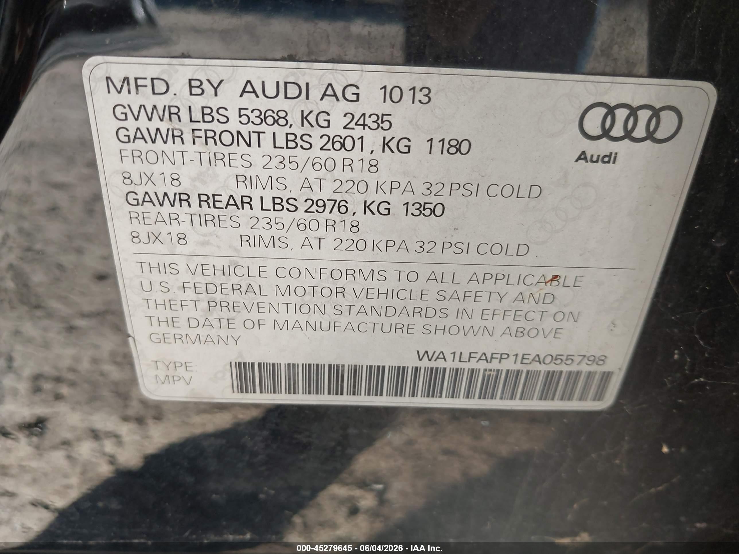 2014 Audi Q5 2.0t Premium Black vin: WA1LFAFP1EA055798