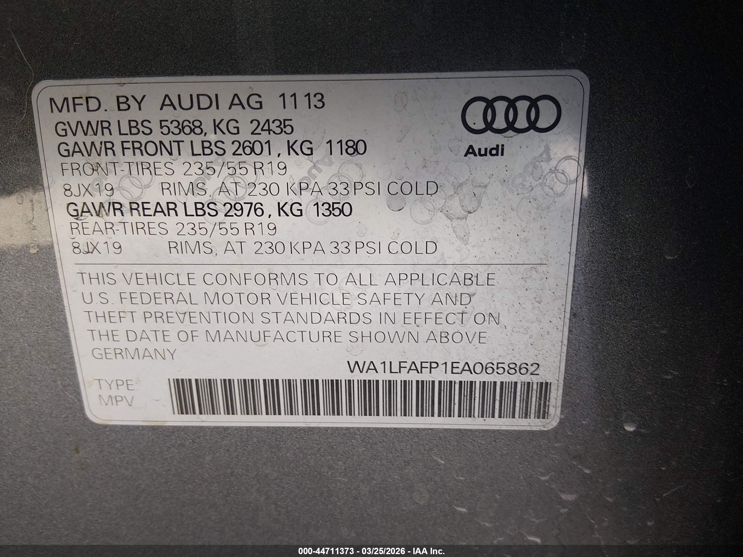 2014 Audi Q5 2.0t Premium Gray vin: WA1LFAFP1EA065862