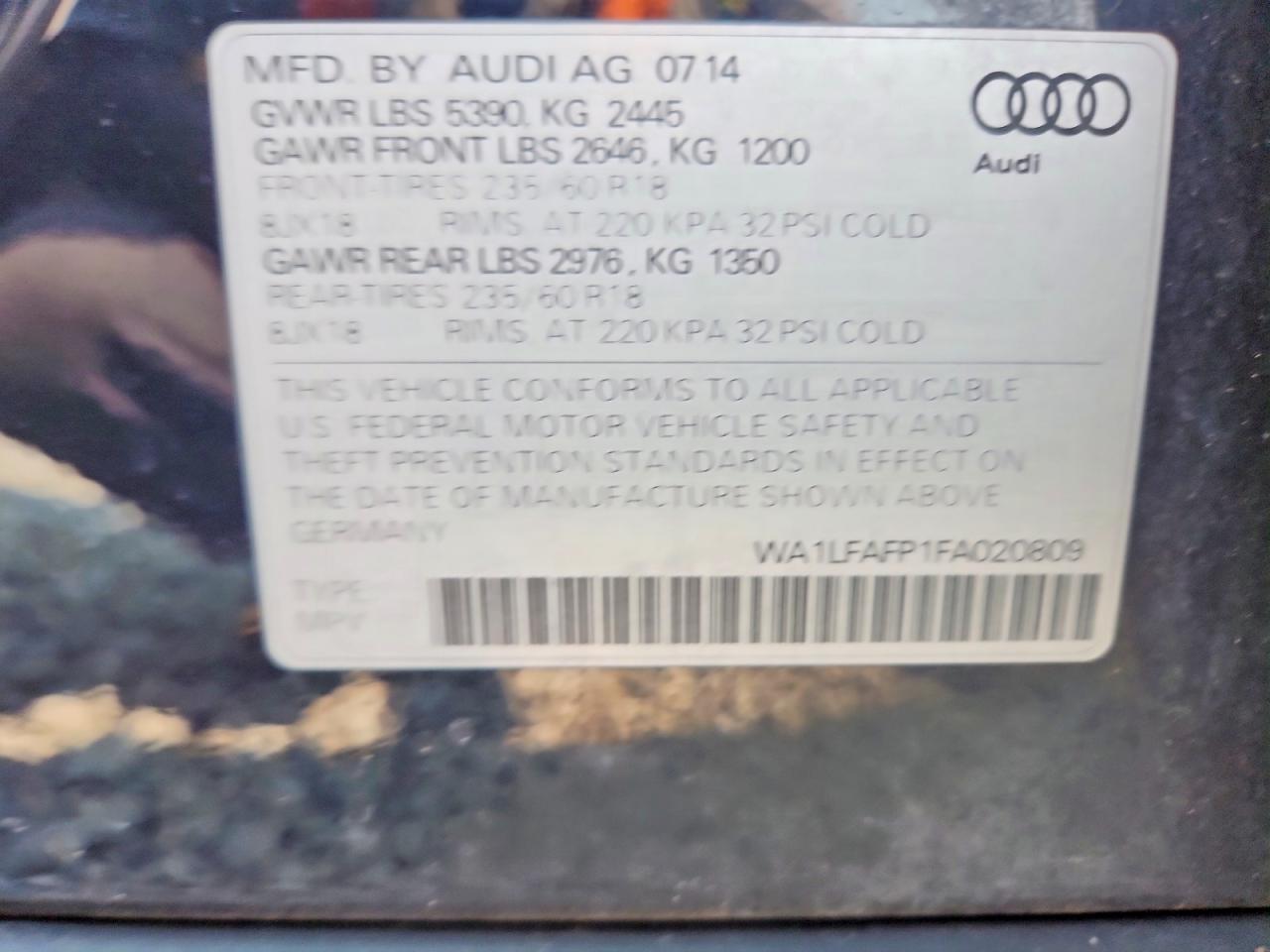 2015 Audi Q5 Premium Plus Черный vin: WA1LFAFP1FA020809