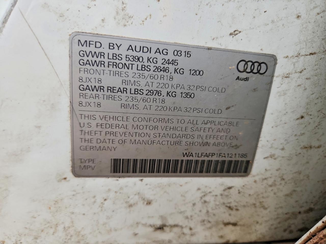 2015 Audi Q5 Premium Plus White vin: WA1LFAFP1FA121185