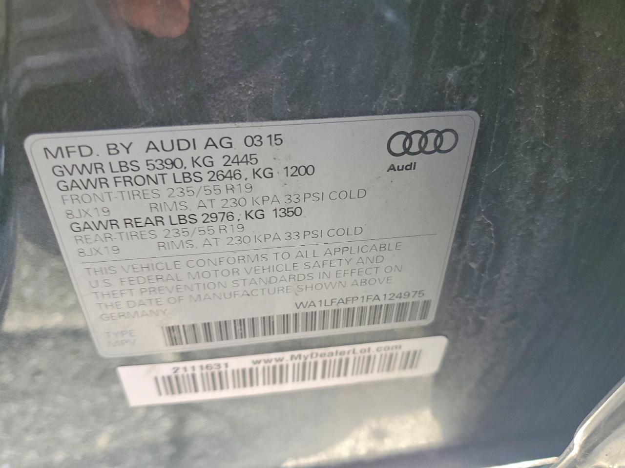 2015 Audi Q5 Premium Plus Gray vin: WA1LFAFP1FA124975