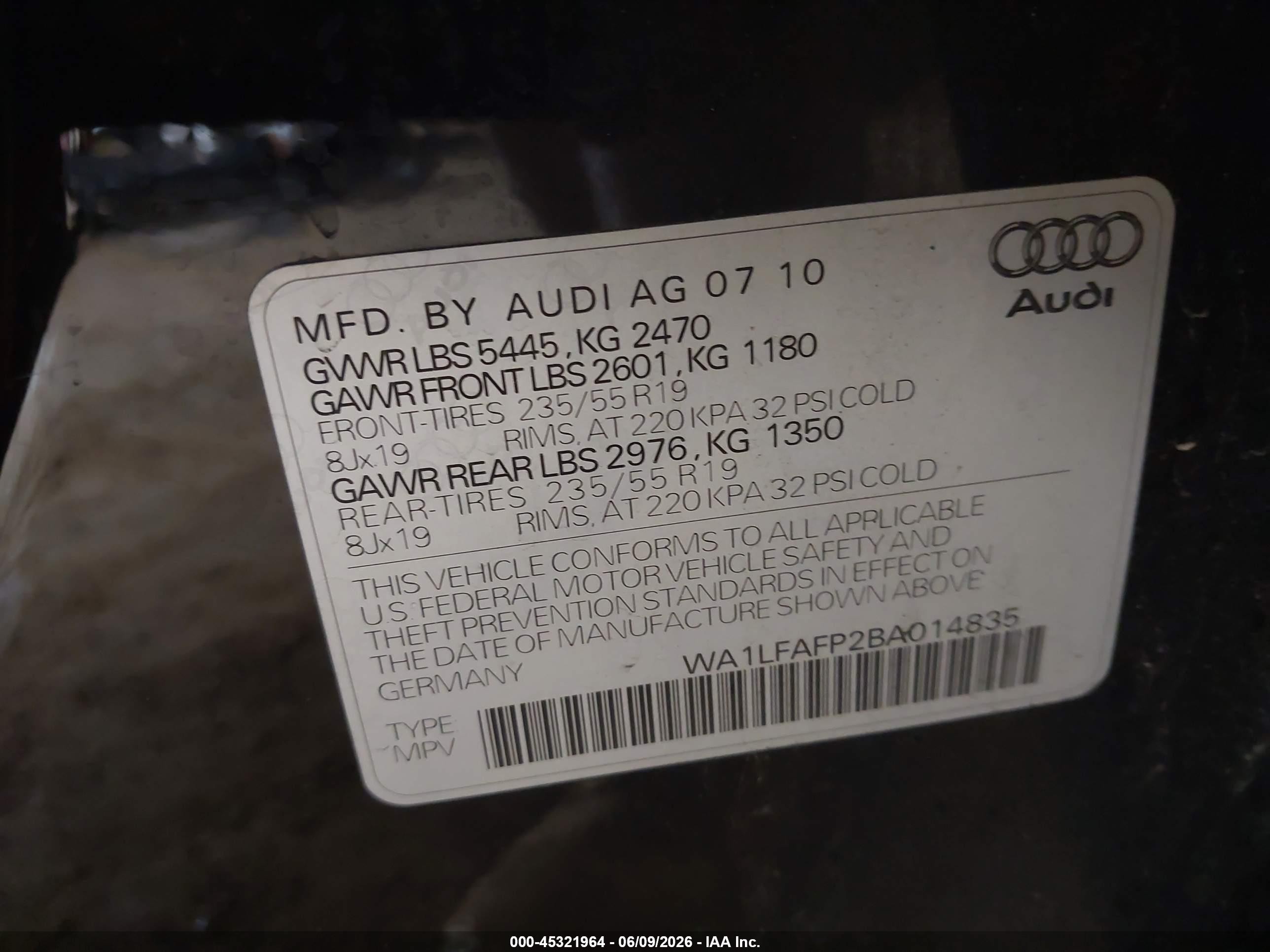 2011 Audi Q5 2.0t Premium Black vin: WA1LFAFP2BA014835
