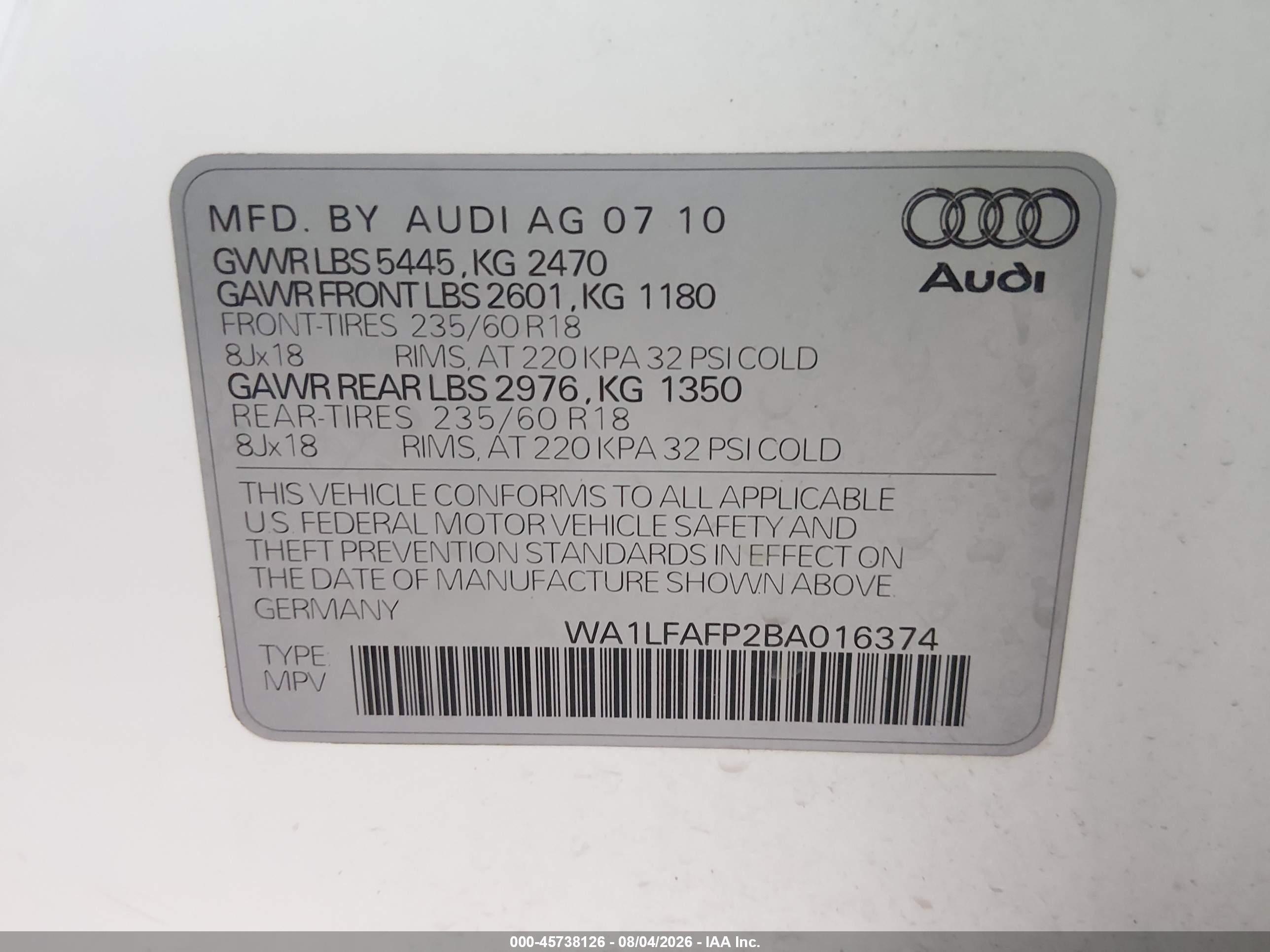 2011 Audi Q5 2.0t Premium White vin: WA1LFAFP2BA016374