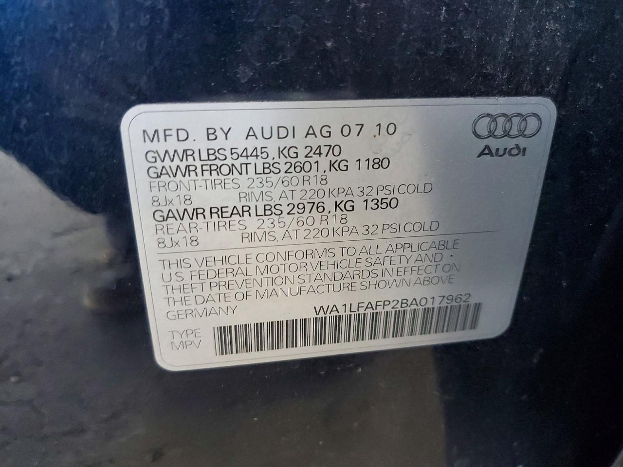 2011 Audi Q5 Premium Plus Black vin: WA1LFAFP2BA017962