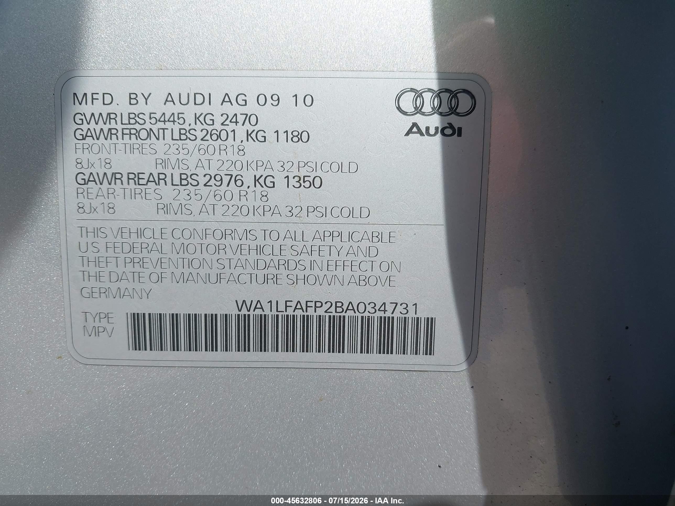 2011 Audi Q5 2.0t Premium Серебряный vin: WA1LFAFP2BA034731