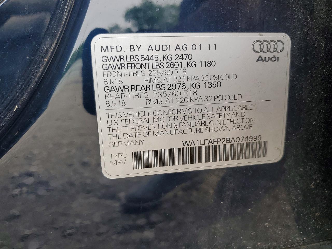 2011 Audi Q5 Premium Plus Blue vin: WA1LFAFP2BA074999
