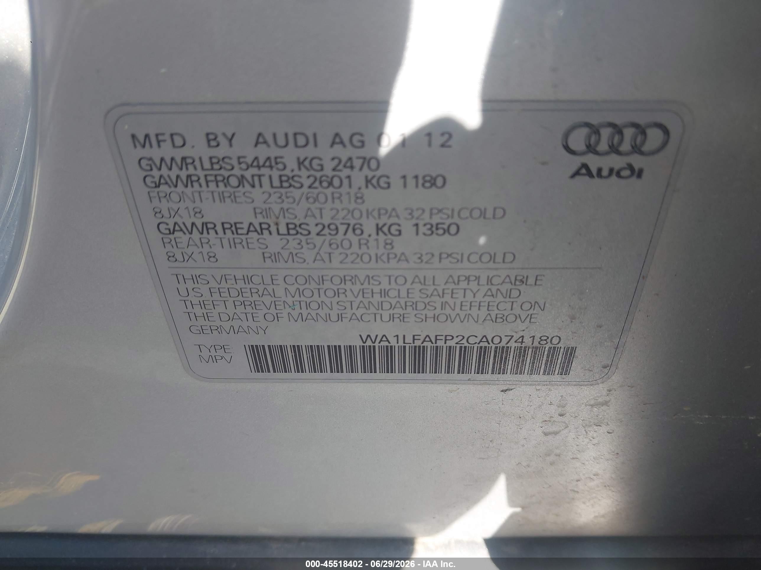 2012 Audi Q5 2.0t Premium Silver vin: WA1LFAFP2CA074180