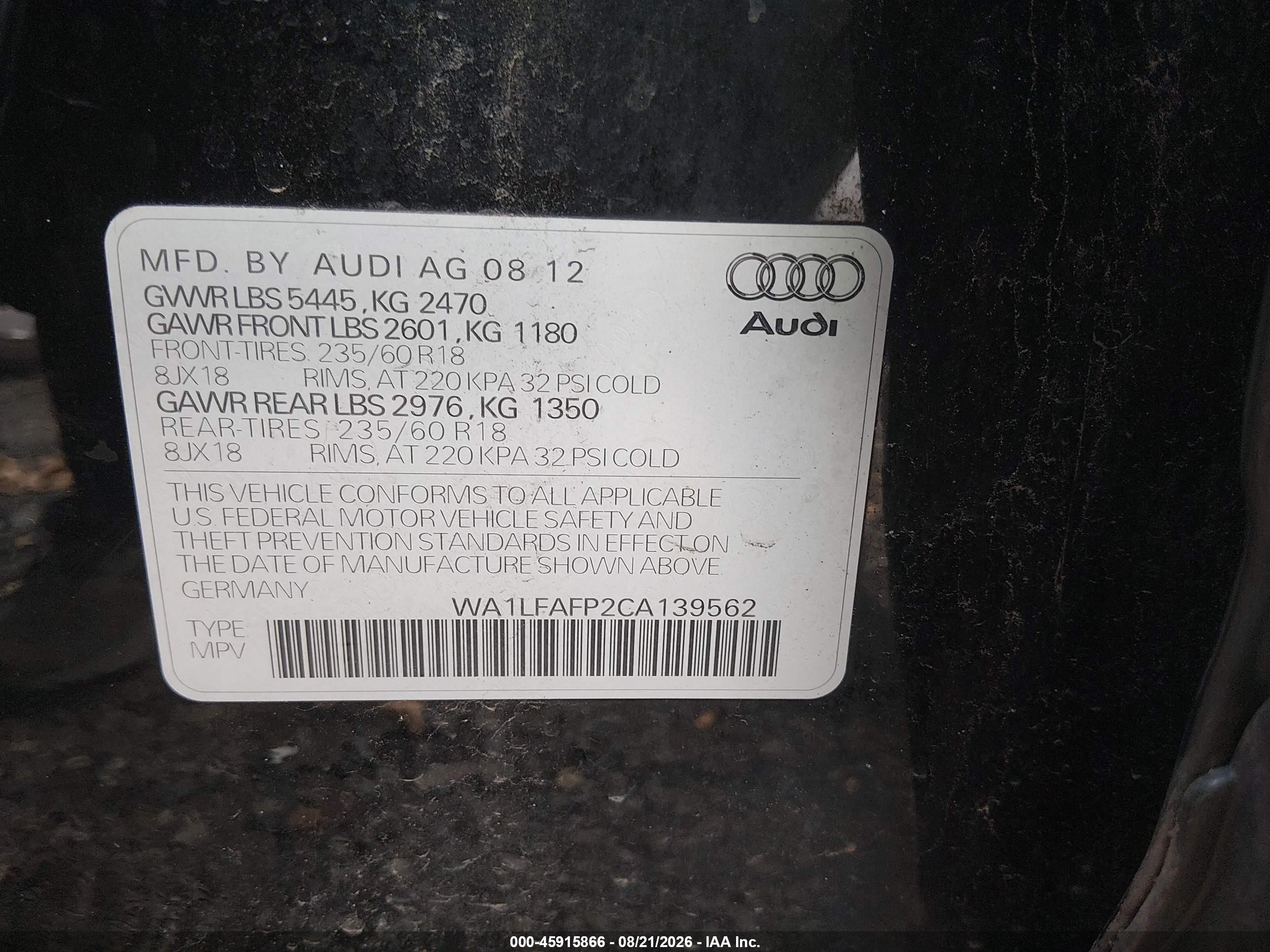 2012 Audi Q5 2.0t Premium Black vin: WA1LFAFP2CA139562