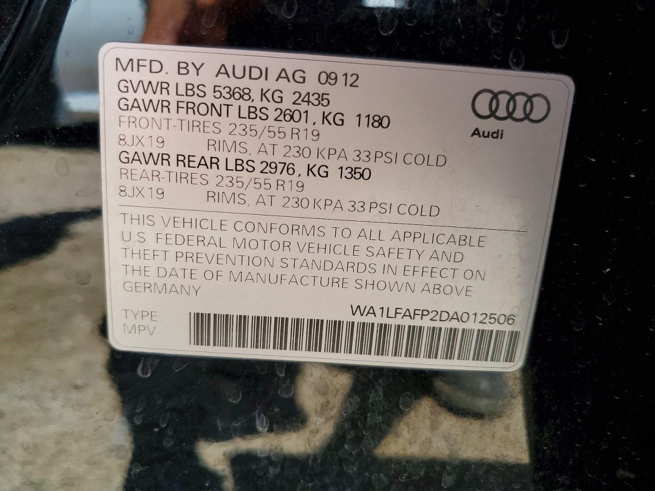 2013 Audi Q5 Premium Plus Black vin: WA1LFAFP2DA012506
