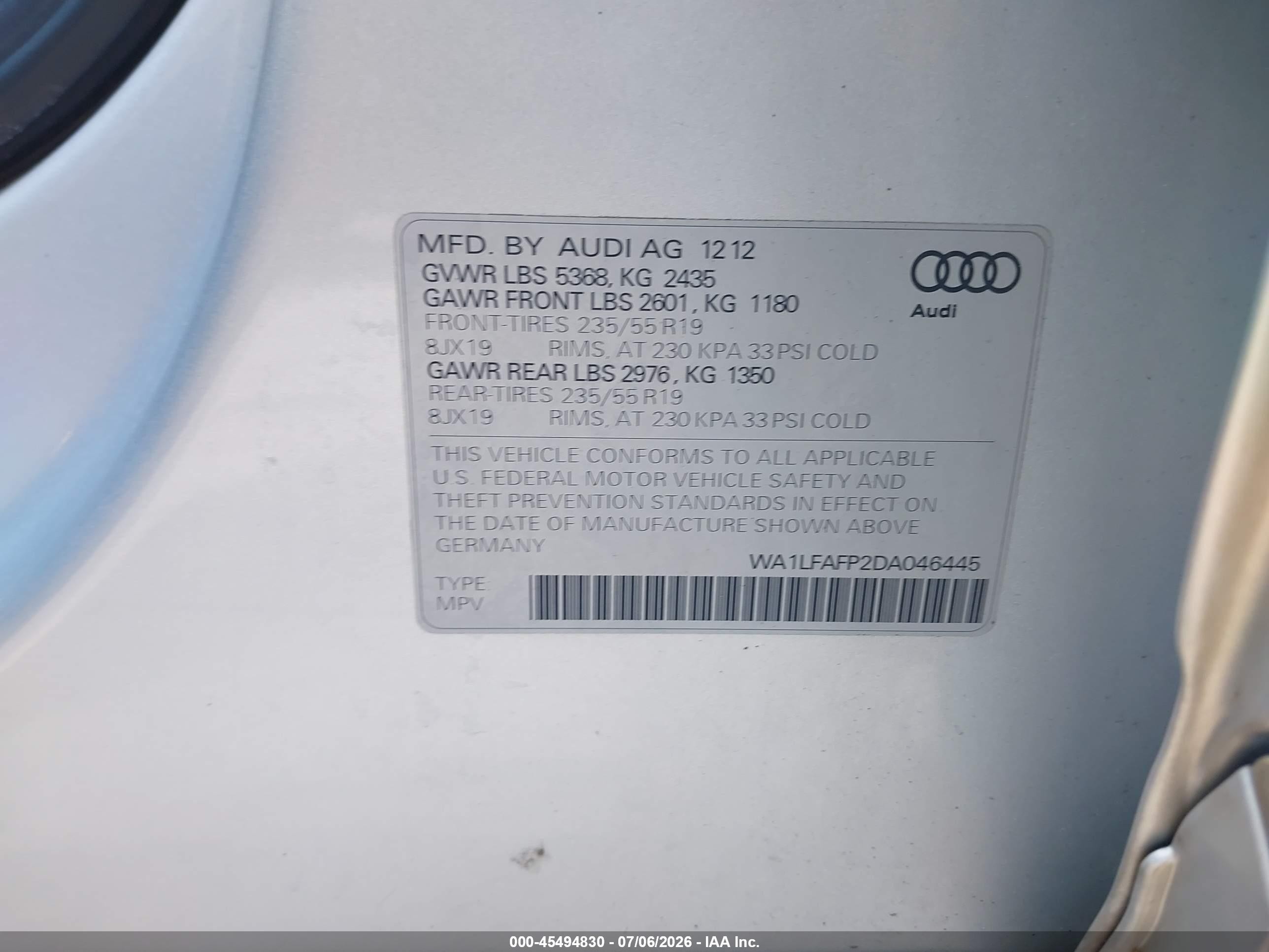 2013 Audi Q5 2.0t Premium Silver vin: WA1LFAFP2DA046445