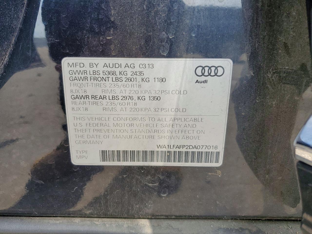 2013 Audi Q5 Premium Plus Blue vin: WA1LFAFP2DA077016