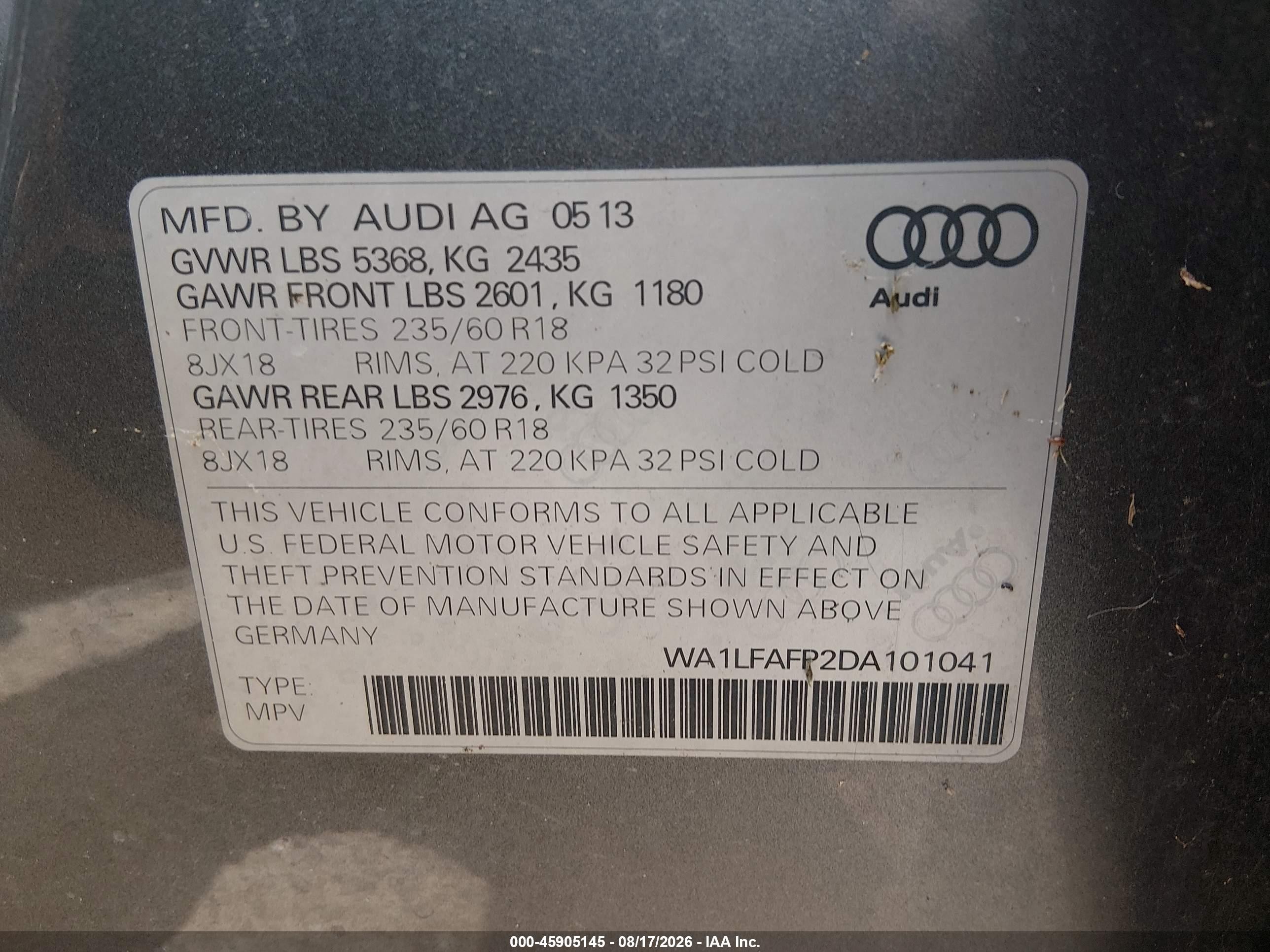 2013 Audi Q5 2.0t Premium Gray vin: WA1LFAFP2DA101041