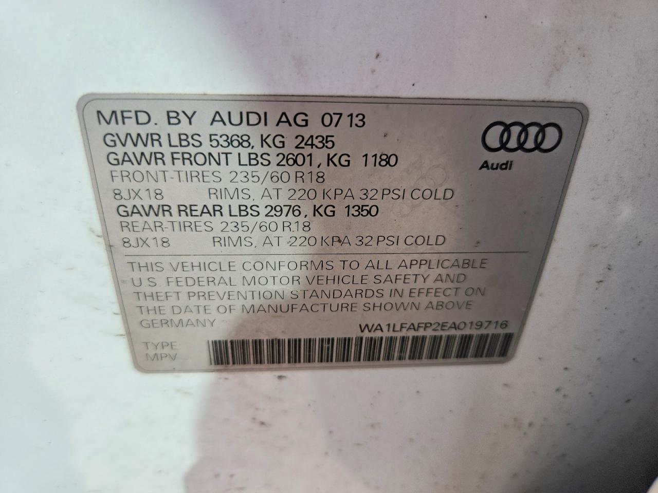 2014 Audi Q5 Premium Plus Белый vin: WA1LFAFP2EA019716