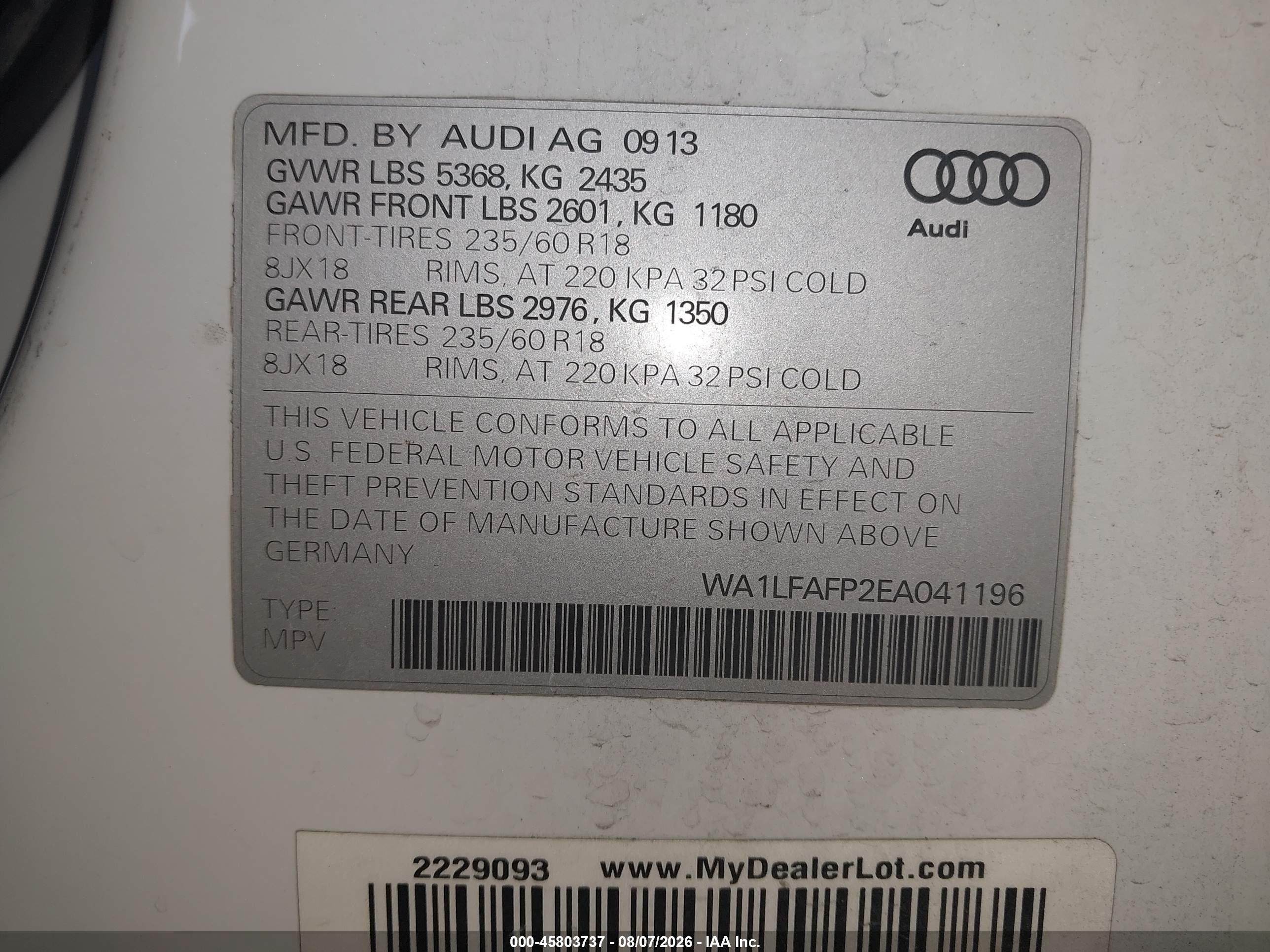 2014 Audi Q5 2.0t Premium White vin: WA1LFAFP2EA041196