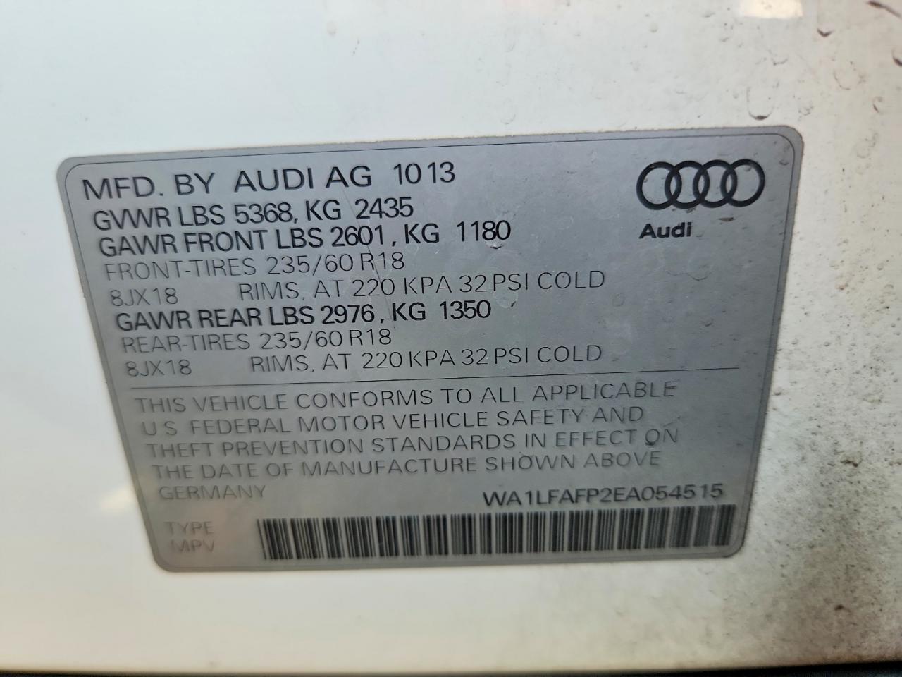 2014 Audi Q5 Premium Plus White vin: WA1LFAFP2EA054515