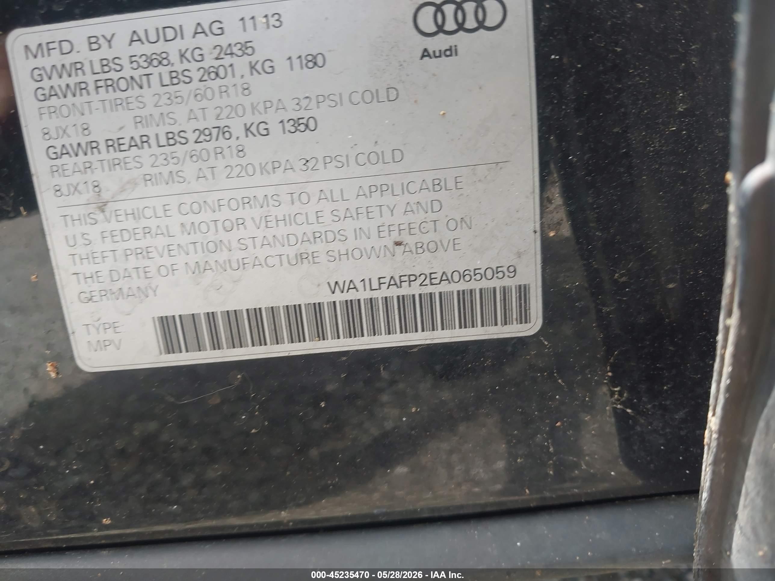 2014 Audi Q5 2.0t Premium Black vin: WA1LFAFP2EA065059