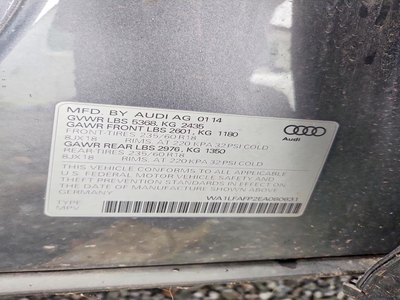2014 Audi Q5 Premium Plus Серый vin: WA1LFAFP2EA080631